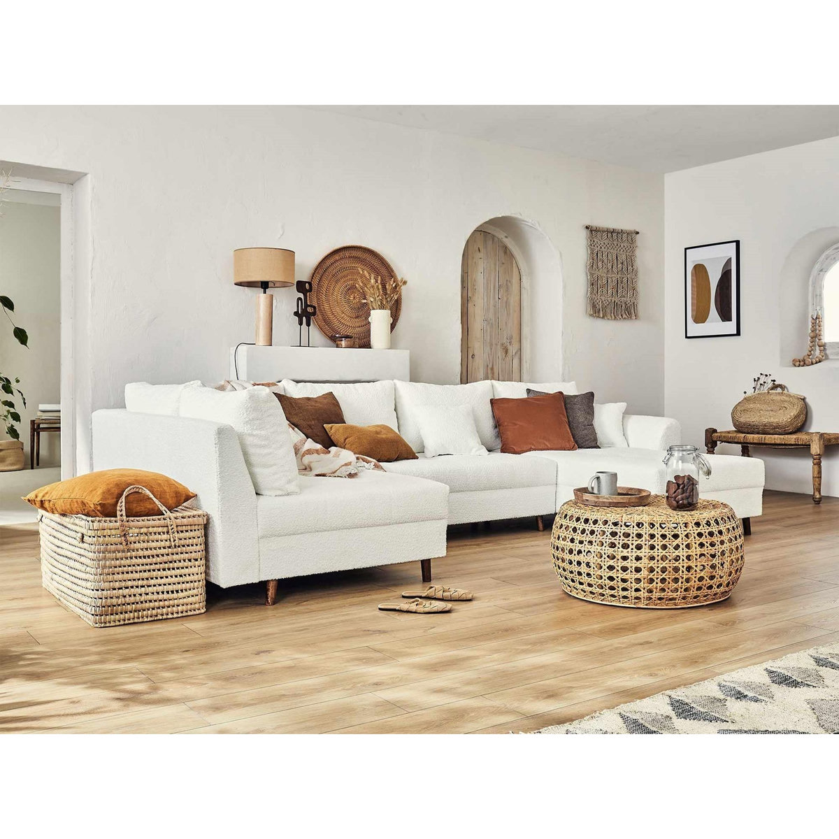 LISA DESIGN Rune - canapé panoramique d'angle gauche - 7 places - en tissu bouclette