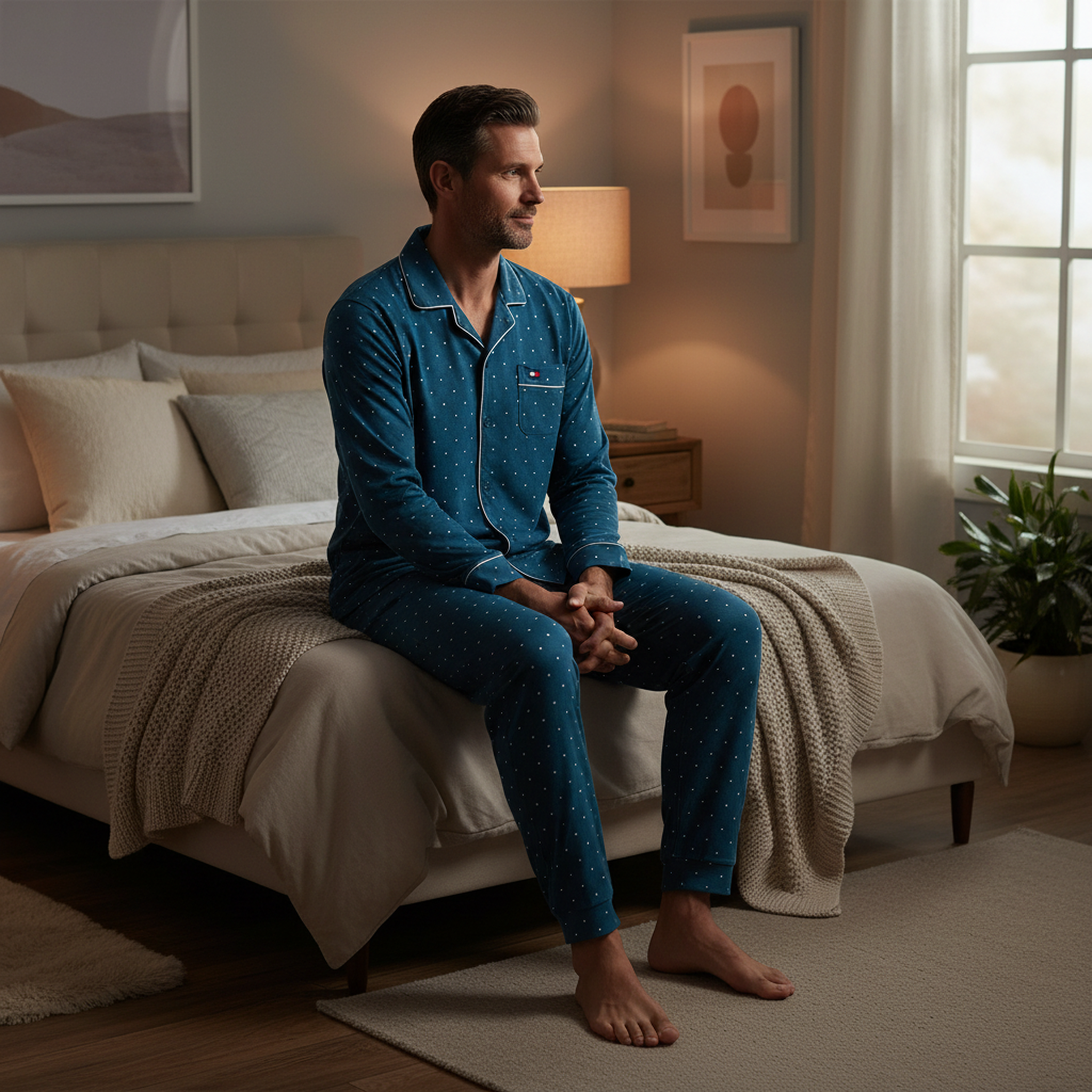 Voir la diapositive 4 : OZABI Ozabi ensemble pyjama homme doublé polaire boutonné petits pois