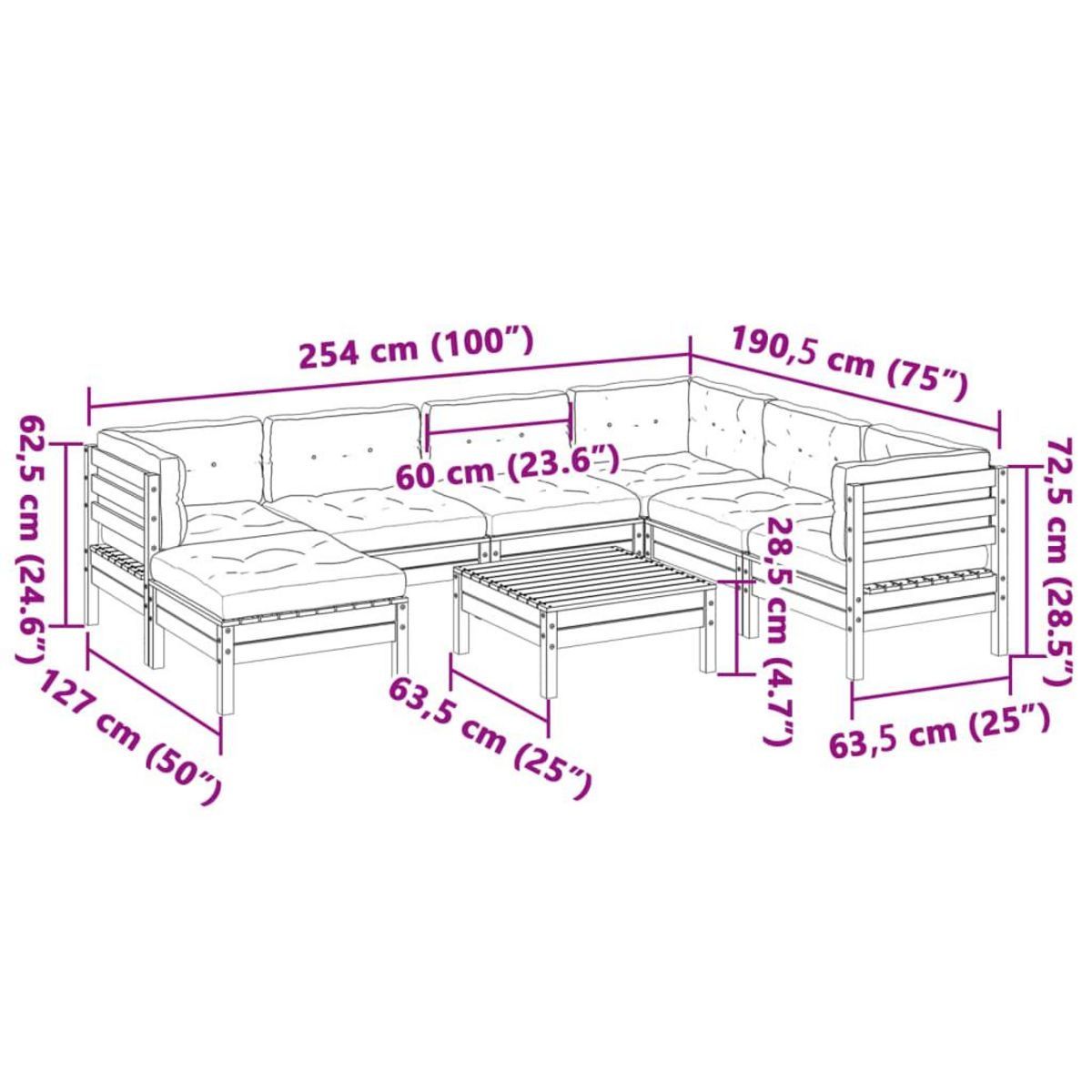 VIDAXL Salon de jardin 8 pcs avec coussins marron cire bois pin massif