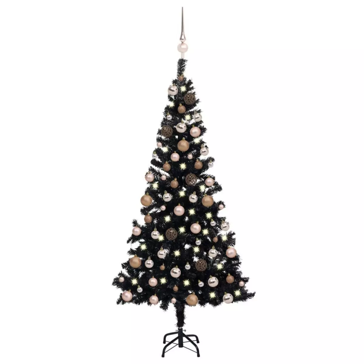 VIDAXL Arbre de Noël artificiel pre-eclaire et boules noir 120 cm PVC
