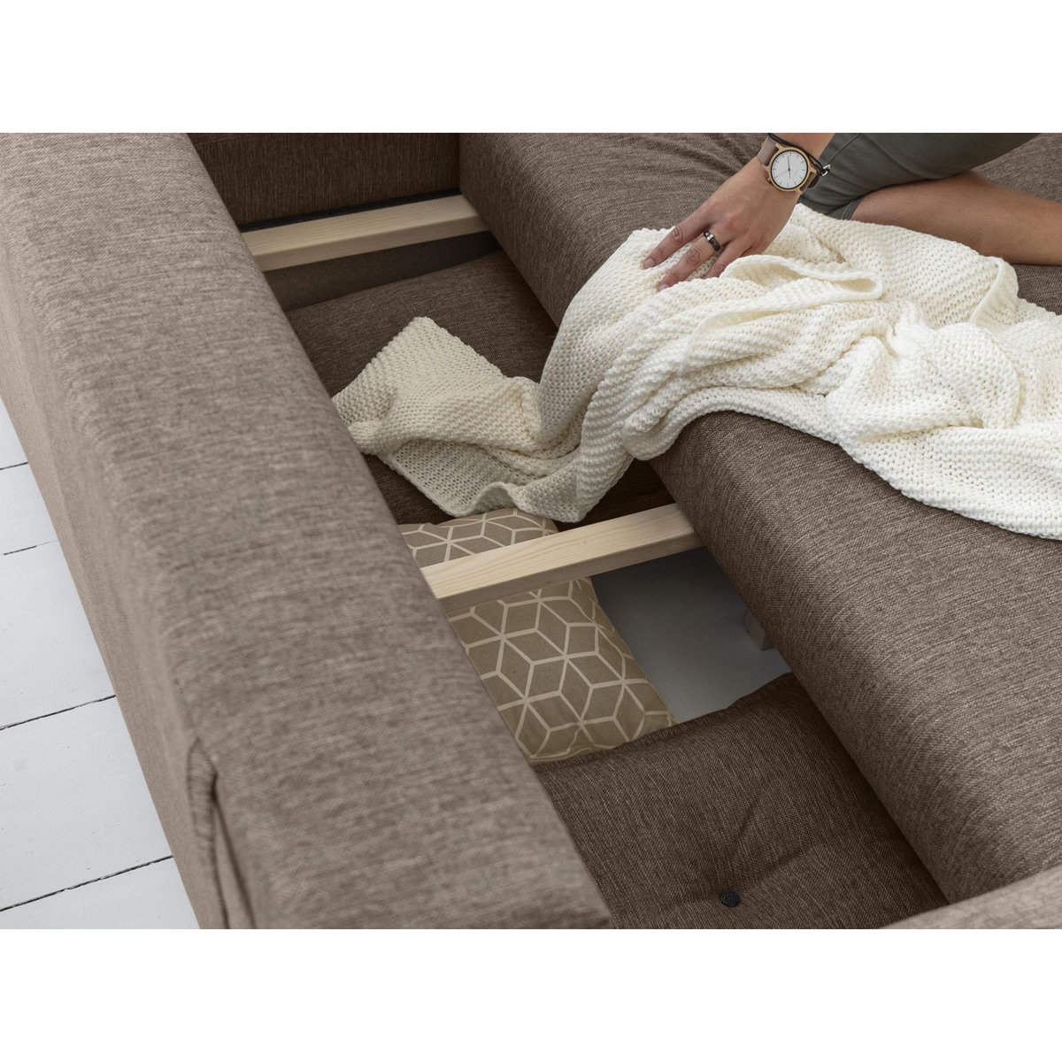 BEST MOBILIER Lena - canapé d'angle convertible - avec coffre - style scandinave - 5 places - droit