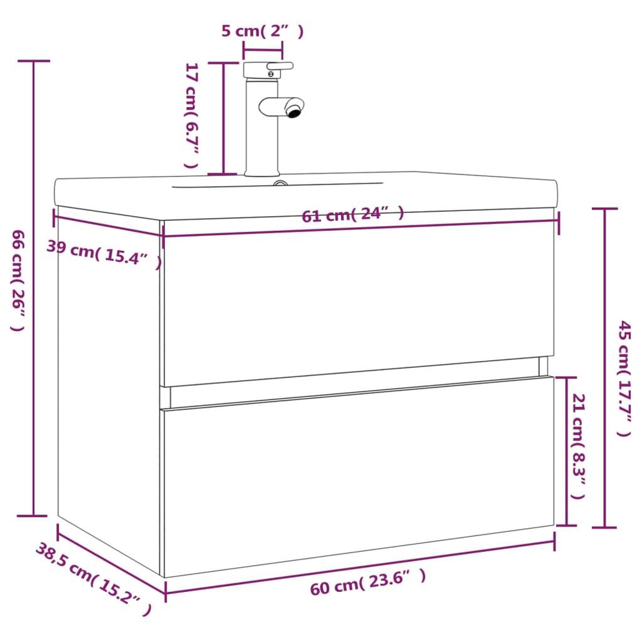Voir la diapositive 6 : VIDAXL Meuble lavabo avec bassin integre Chene fume Bois d'ingenierie