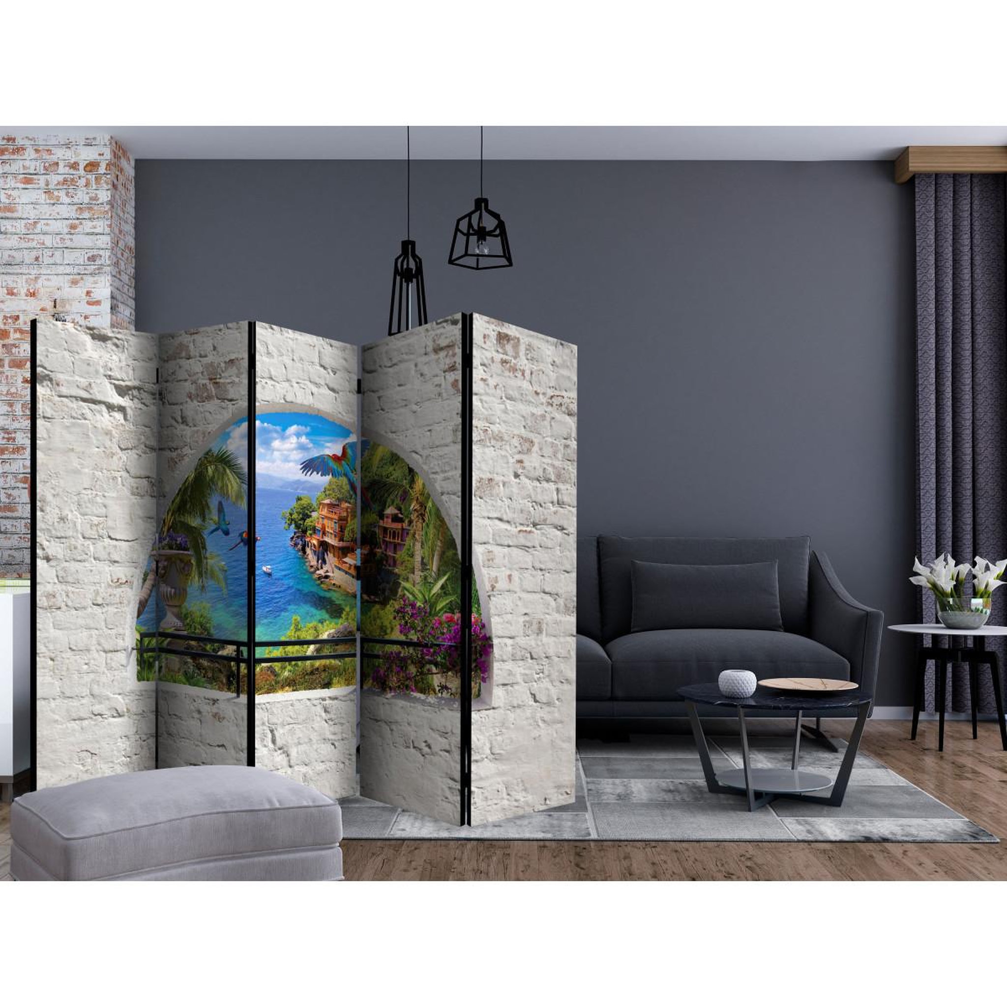 Voir la diapositive 2 : Paris Prix Paravent 5 volets  window in paradise  172x225cm