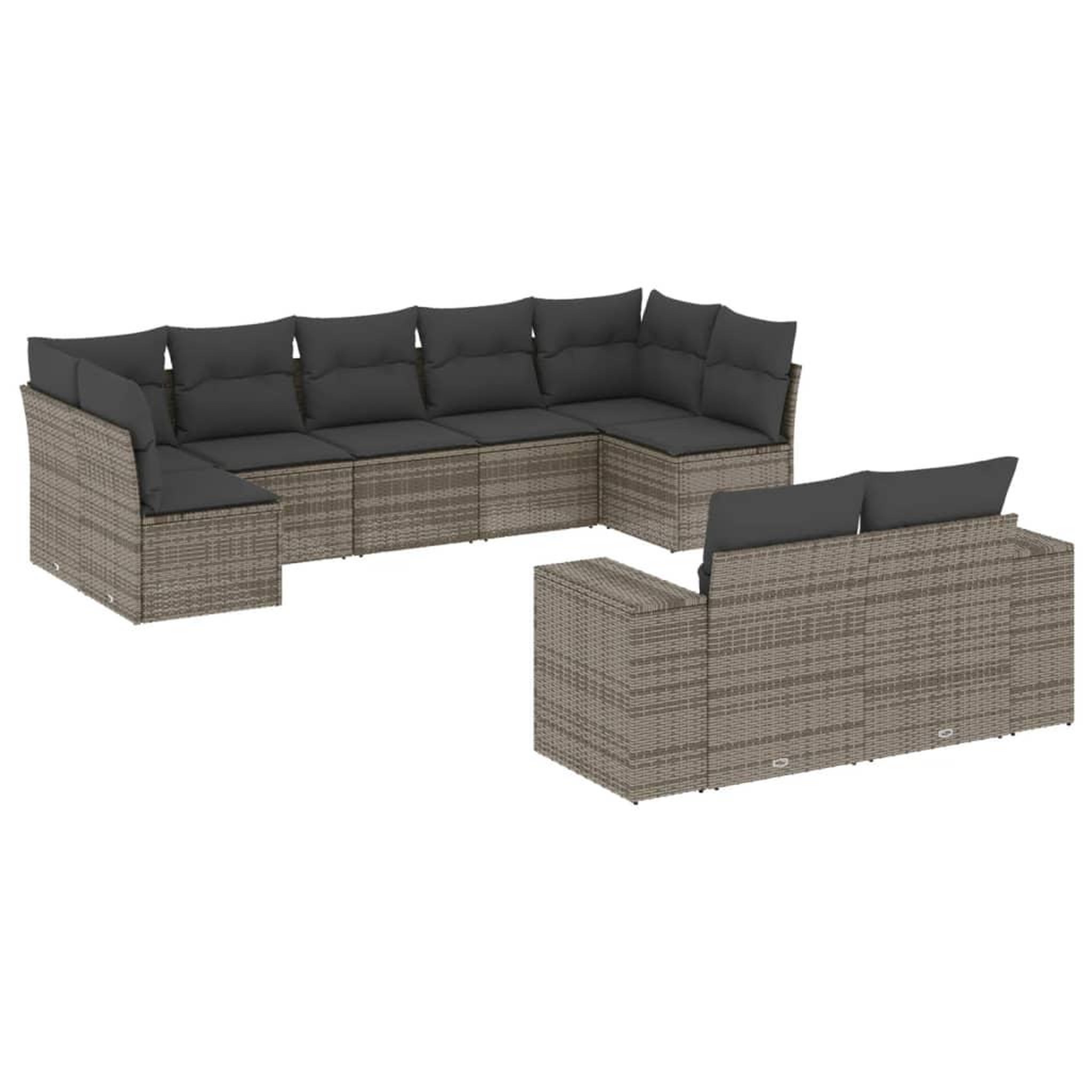 Voir la diapositive 2 : VIDAXL Salon de jardin 9 pcs avec coussins gris resine tressee