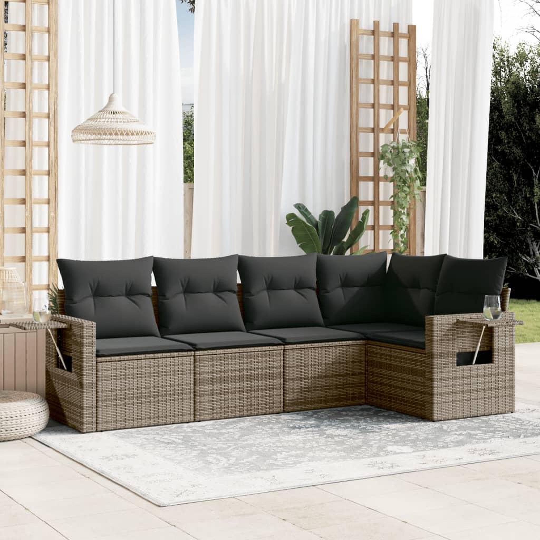 VIDAXL Salon de jardin 5 pcs avec coussins gris resine tressee