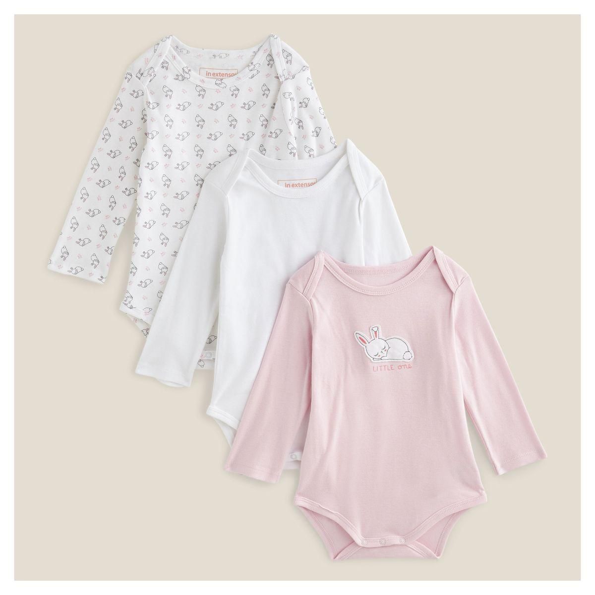 IN EXTENSO Lot de 3 bodies manches longues lapin bébé fille