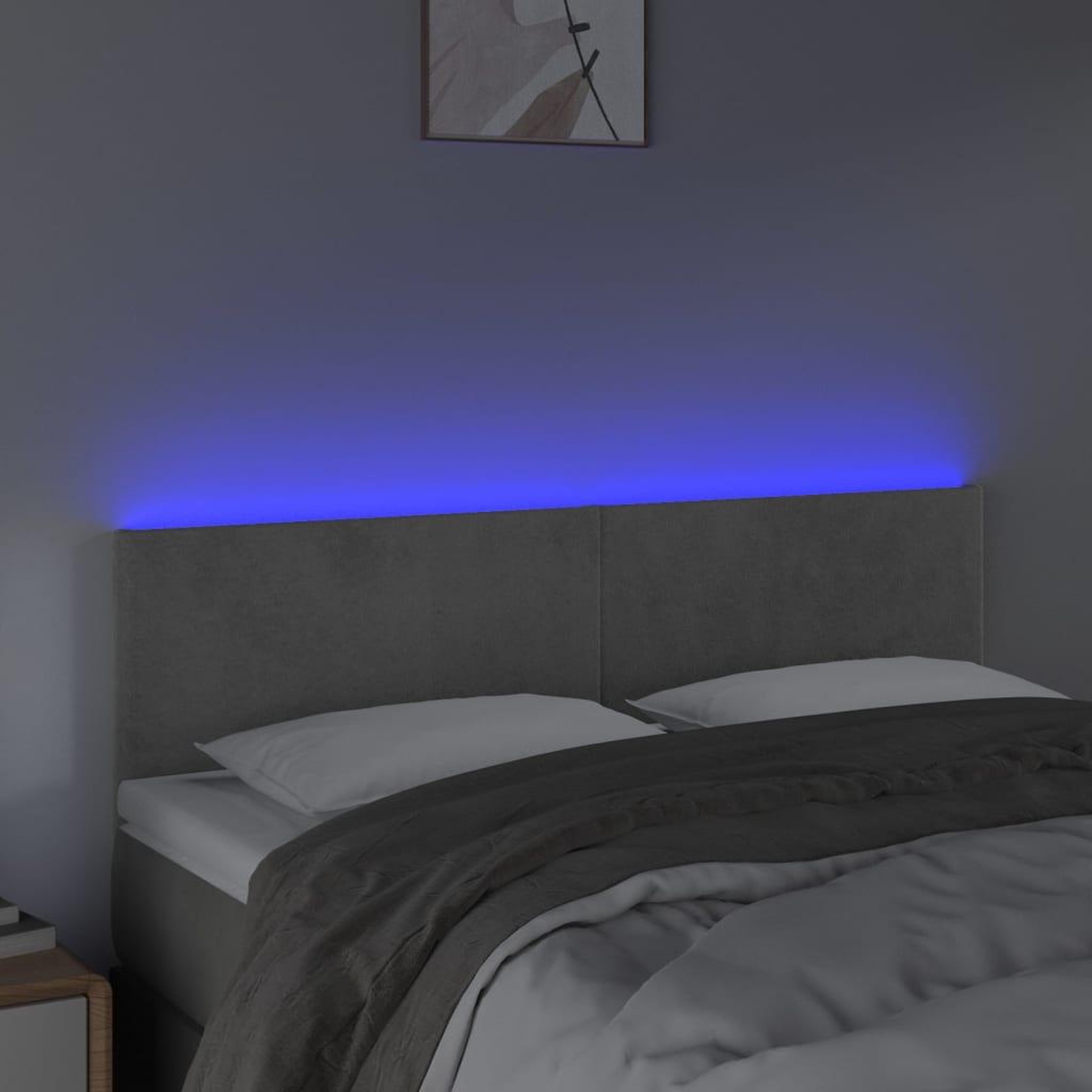 Voir la diapositive 3 : VIDAXL Tete de lit a LED Gris clair 144x5x78/88 cm Velours