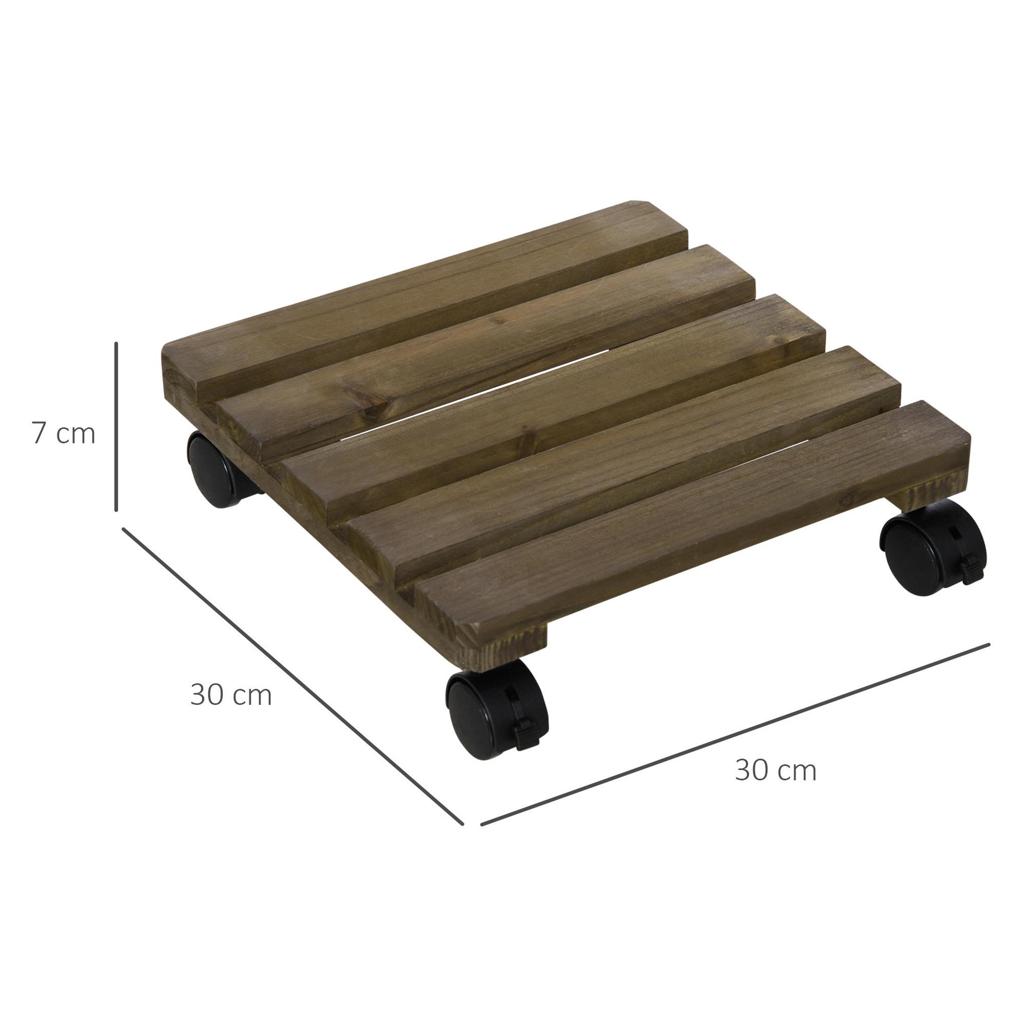 Voir la diapositive 3 : OUTSUNNY Porte plante à roulettes - support de pots de fleurs à roulettes - lot de 2 - bois sapin pré-huilé