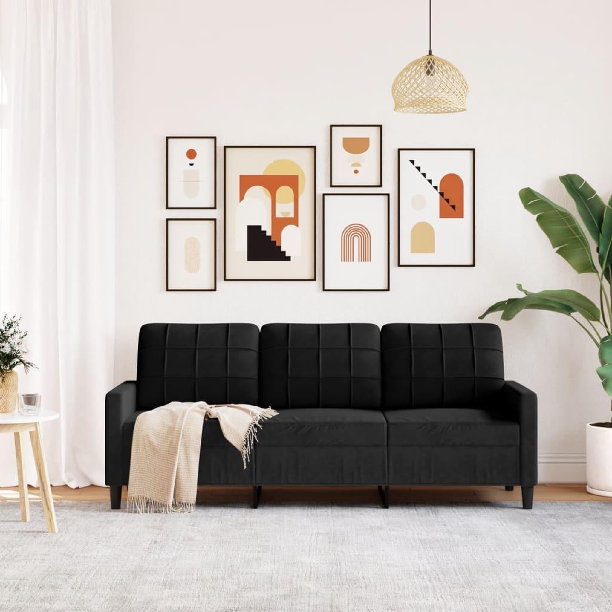 Voir la diapositive 3 : VIDAXL Canape a 3 places Noir 180 cm Velours