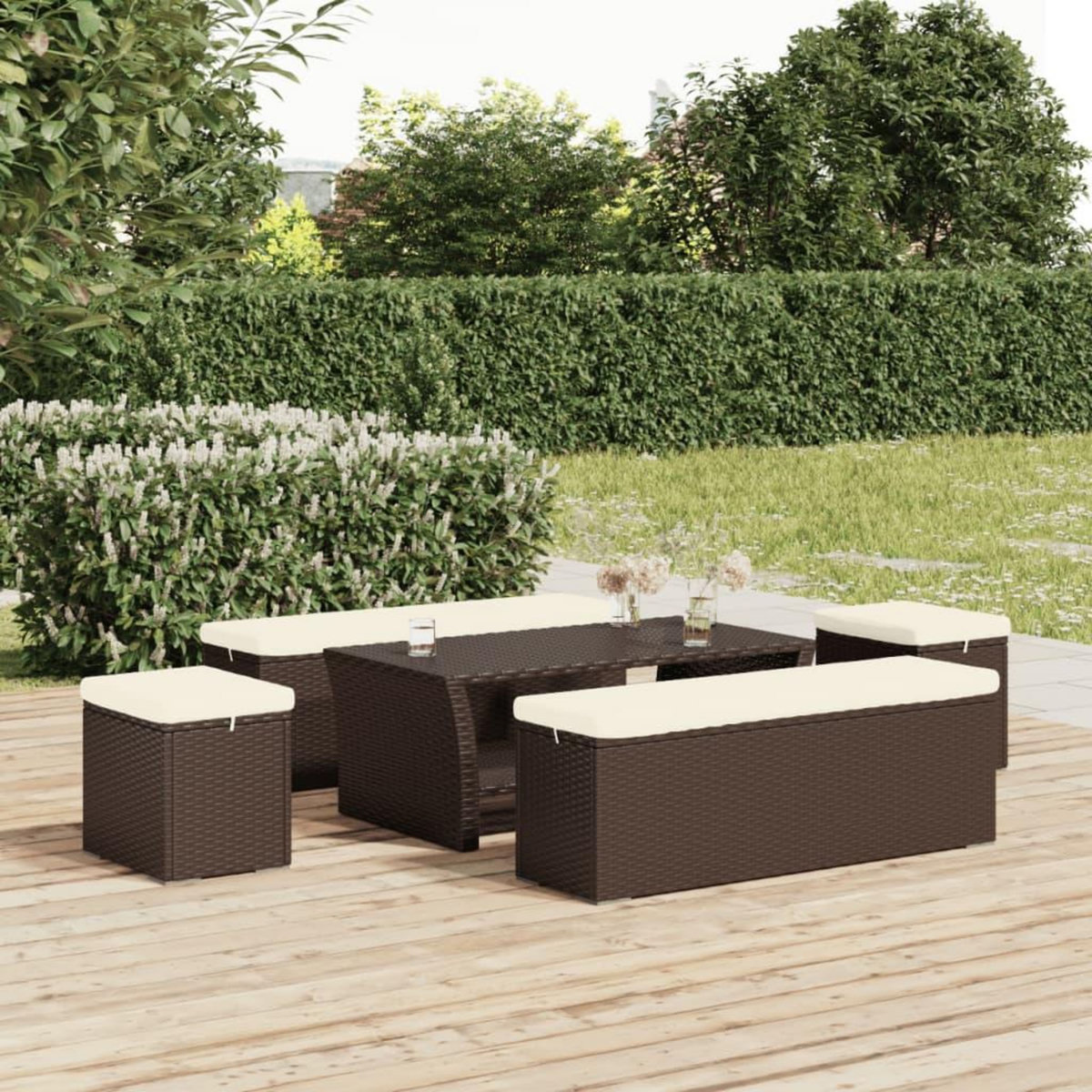 VIDAXL Banc pouf avec coussin marron 110x30x40 cm resine tressee