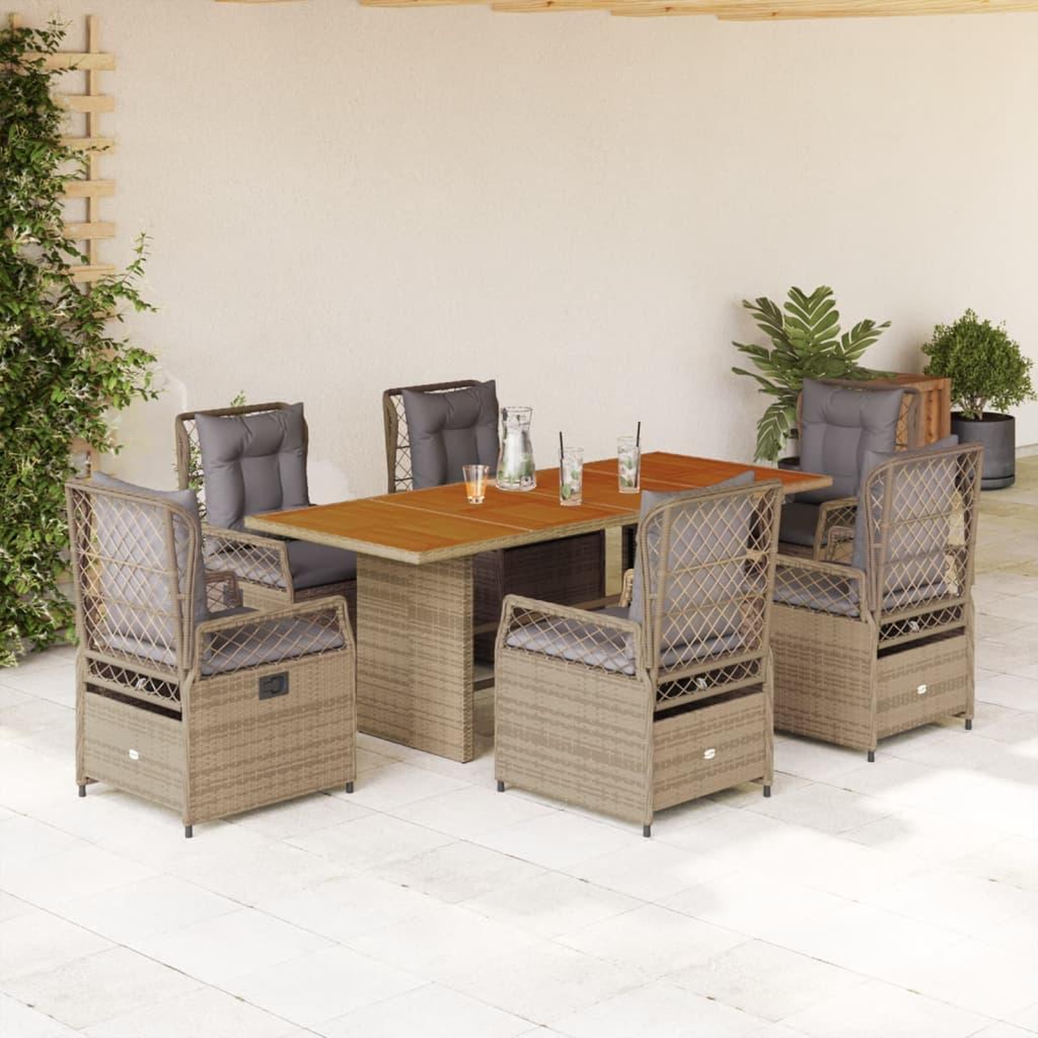 Voir la diapositive 1 : VIDAXL Ensemble a manger de jardin et coussins 7 pcs beige poly rotin