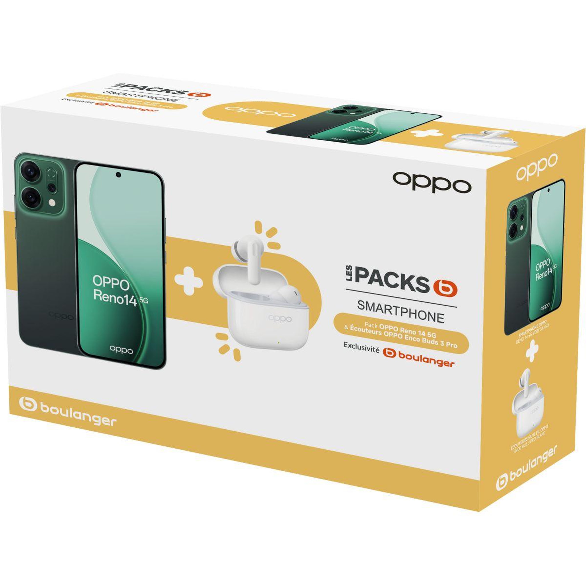 Voir la diapositive 2 : OPPO Smartphone pack reno 14 512go vert 5g + encobuds3 pro