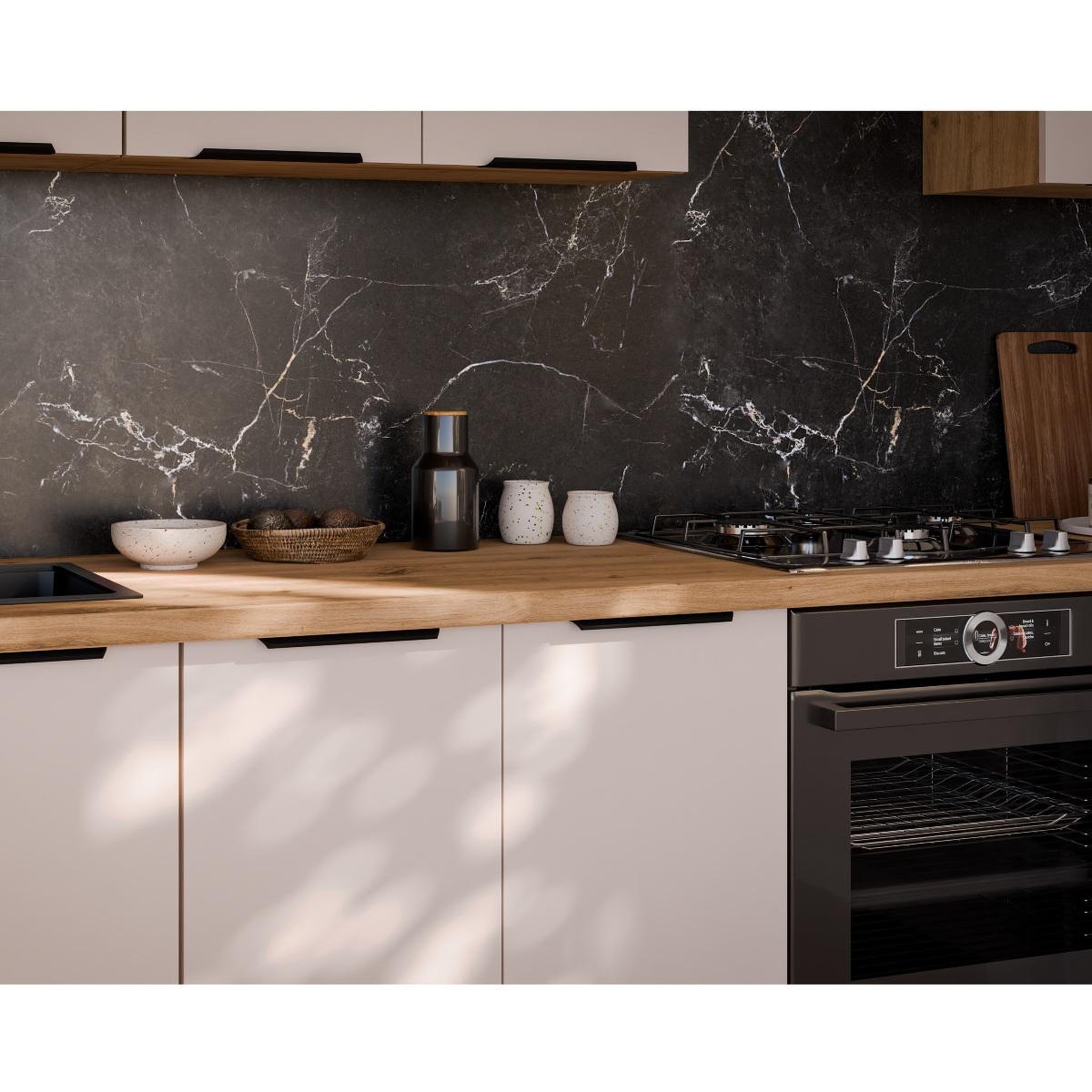 Voir la diapositive 4 : JLC KREATION Cuisine complète moderne beige et bois 260cm ELISA