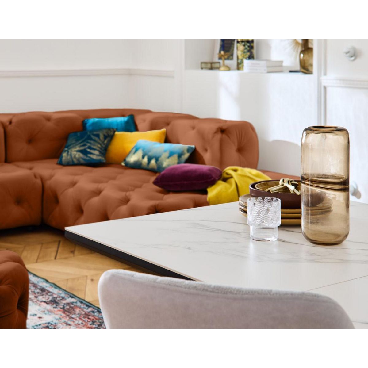 LISA DESIGN Gallata - canapé chesterfield d'angle droit - 5 places - en velours