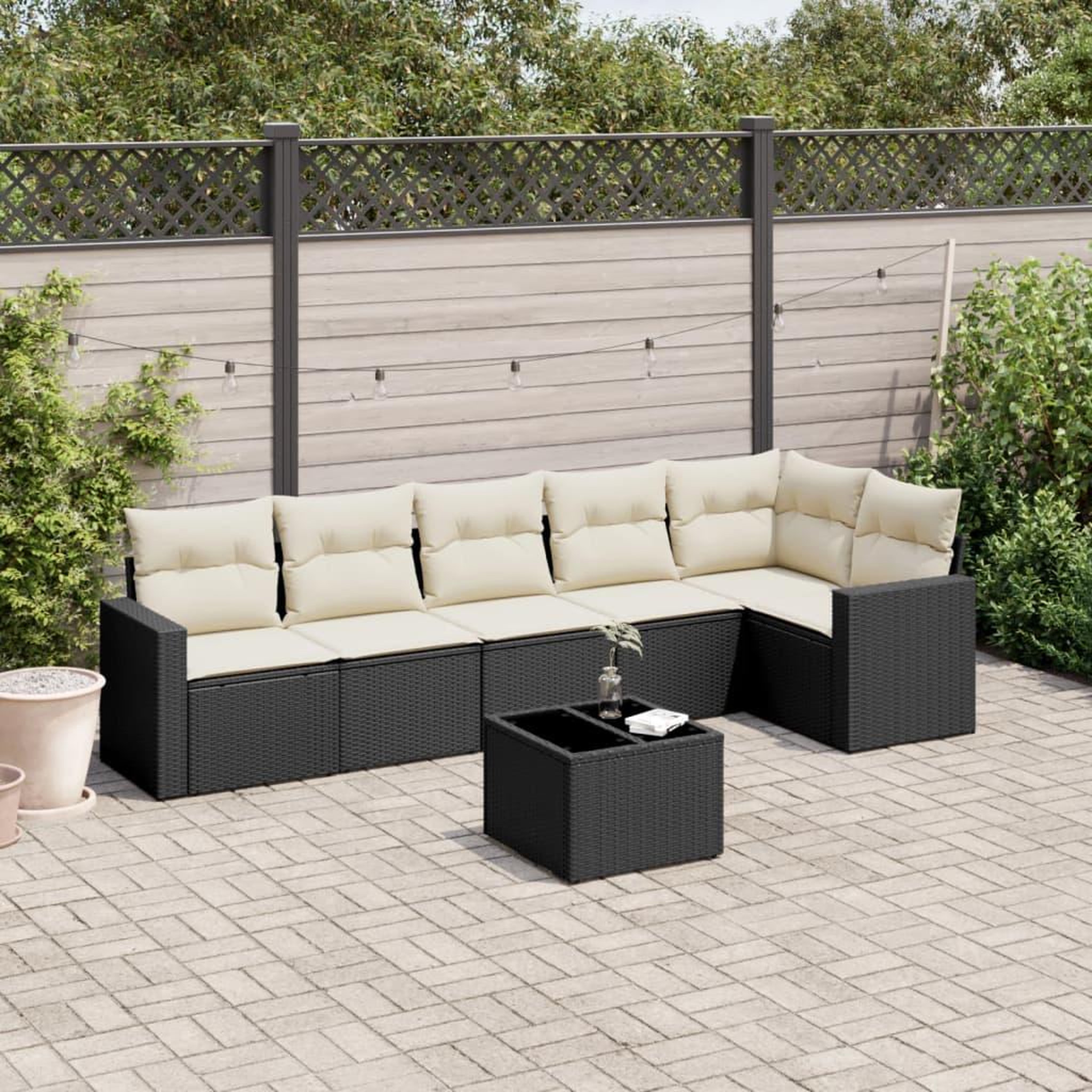 VIDAXL Salon de jardin 7 pcs avec coussins noir resine tressee