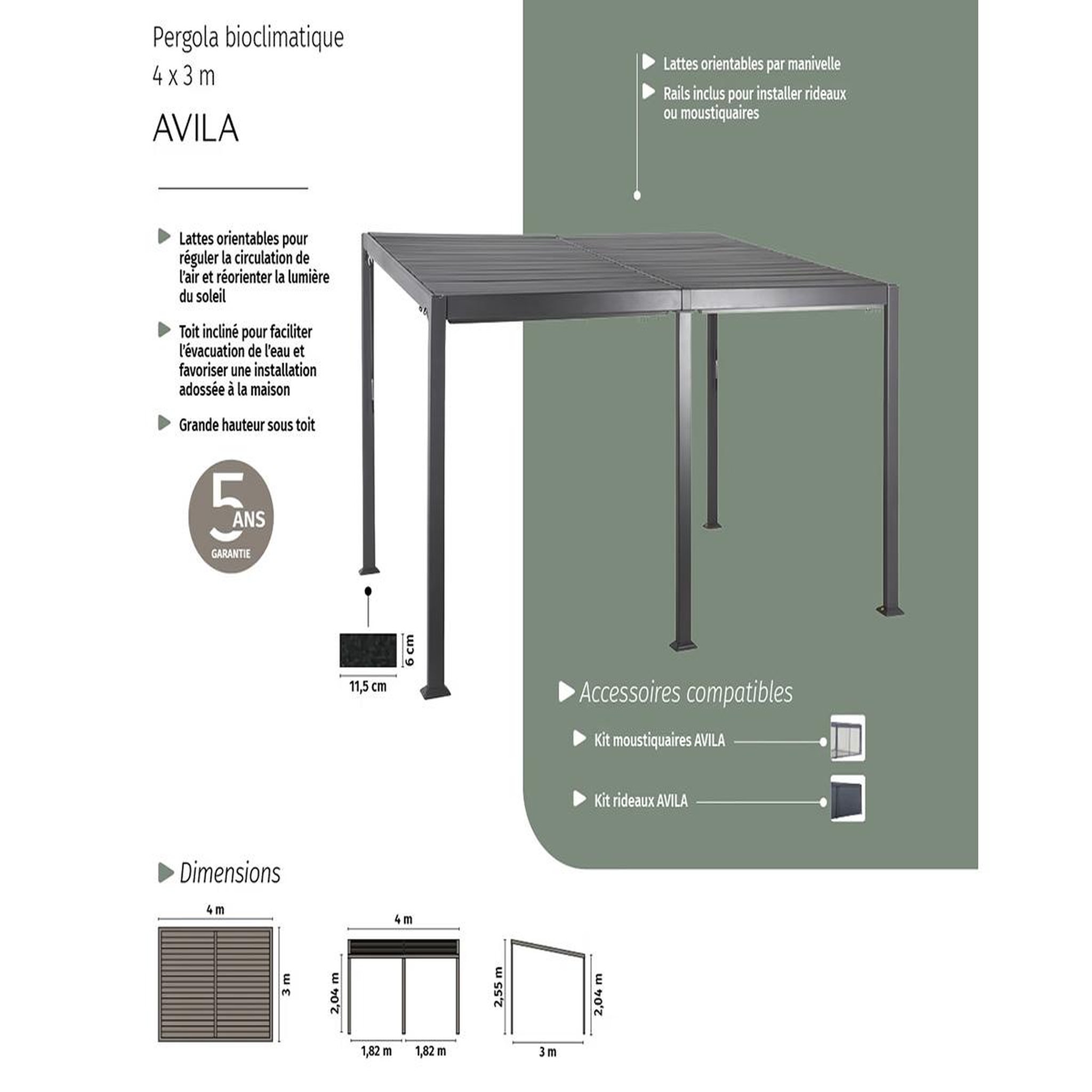 Voir la diapositive 5 : HESPERIDE Pergola bioclimatique avila graphite 4 x 3 m - hespéride