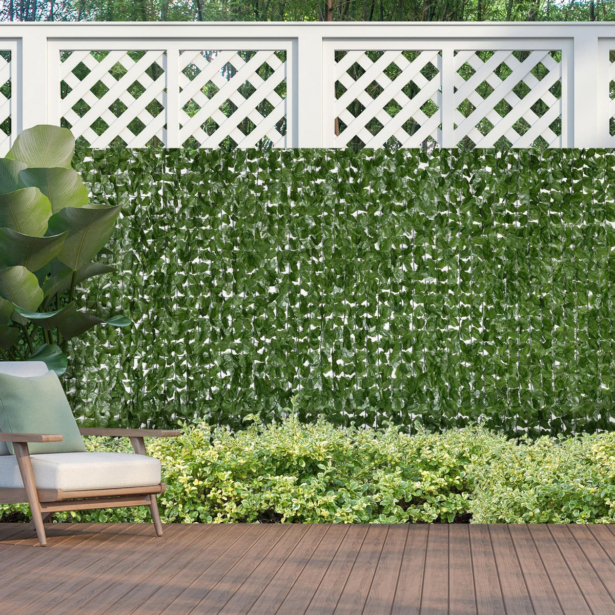 OUTSUNNY Haie Artificiel lierre Brise-Vue décoration Rouleau 3L x 1,5H m Feuillage réaliste Anti-UV Vert foncé