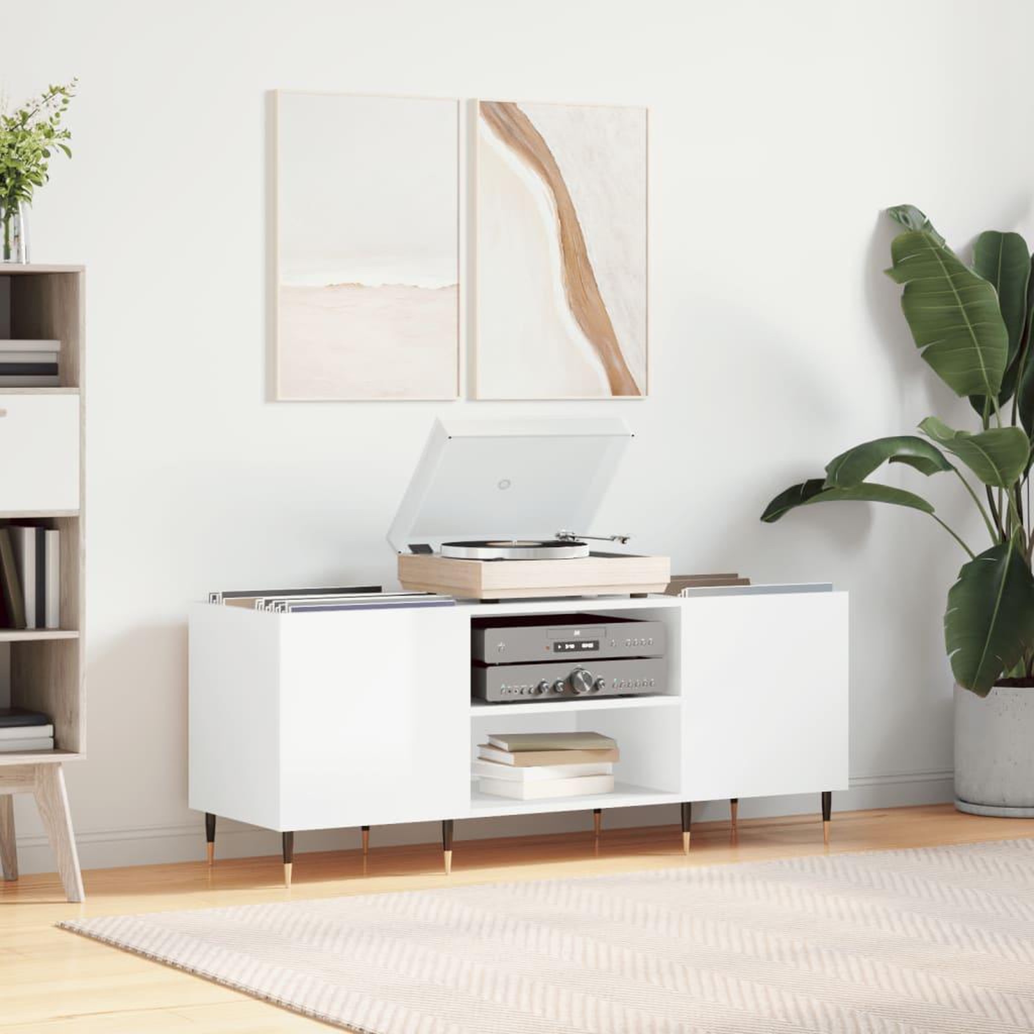 VIDAXL Armoire a disques blanc brillant 121x38x48 cm bois d'ingenierie
