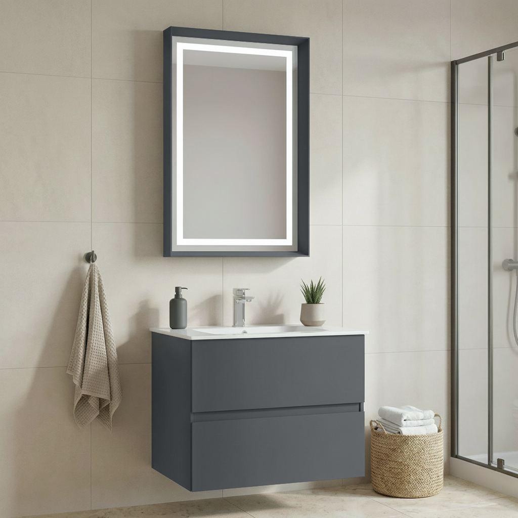 Voir la diapositive 2 : Habitat et Jardin Meuble avec simple vasque et miroir  Nest 71 v2  - 71 x 51 x 55 cm - Matte Anthracite