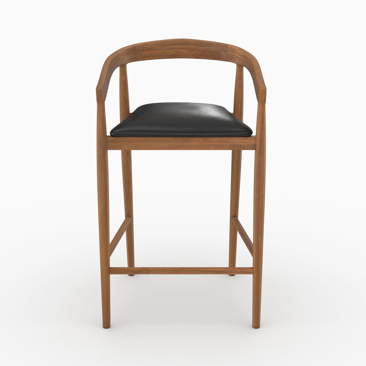 Rendez vous déco Lot de 2 chaises de bar 77 cm en teck vernis et assise en cuir noir-Bali