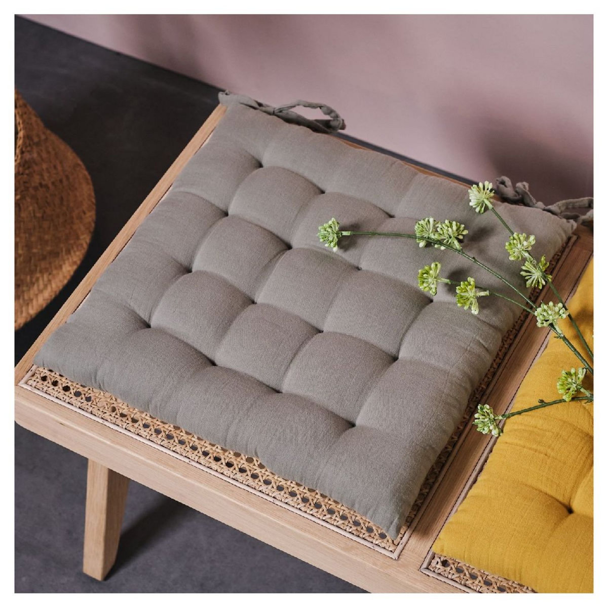 TODAY Galette de chaise unie matelassée en gaze de coton INDIAN FLOWERS