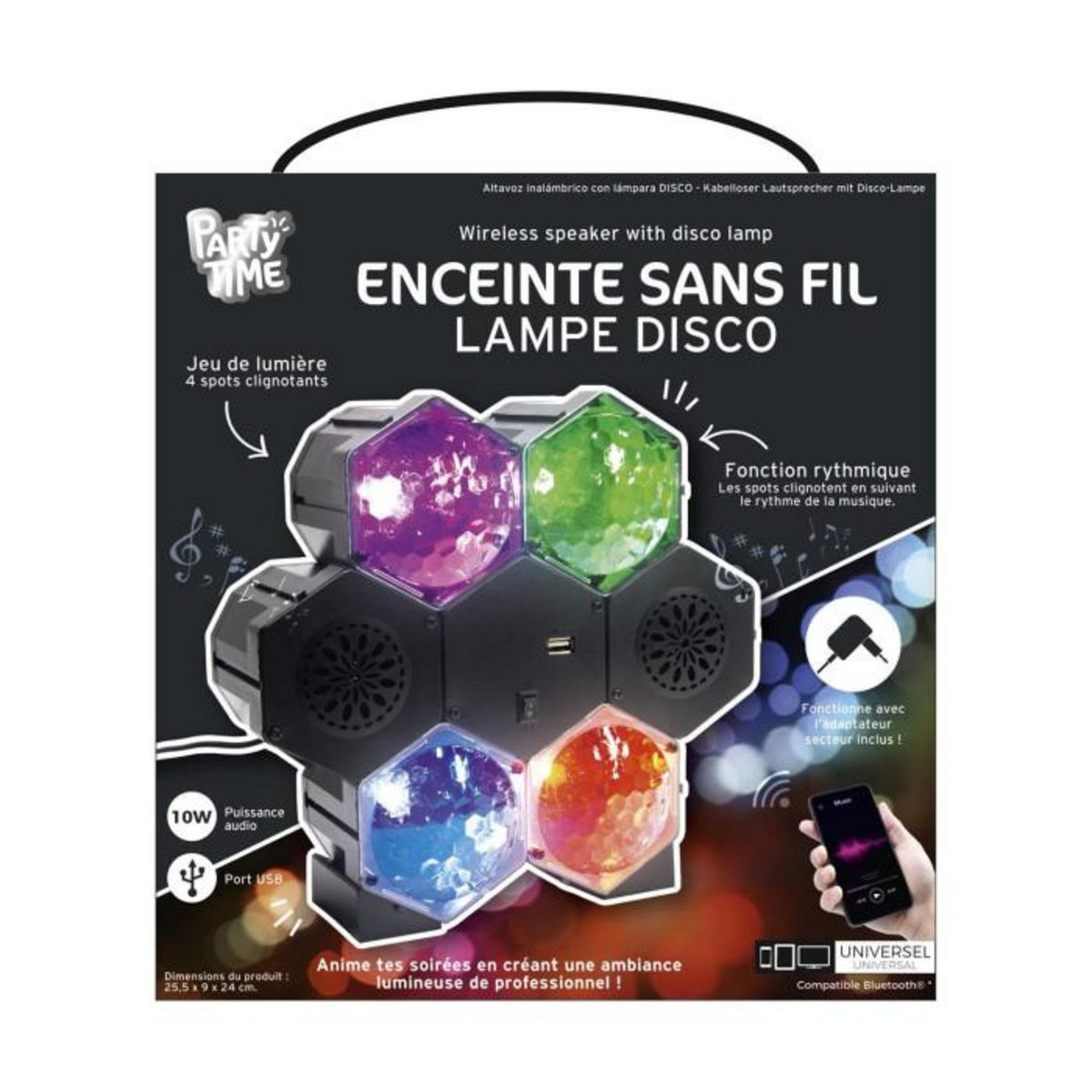 Paris Prix Enceinte Sans Fil & Projecteur  Disco  25cm Noir