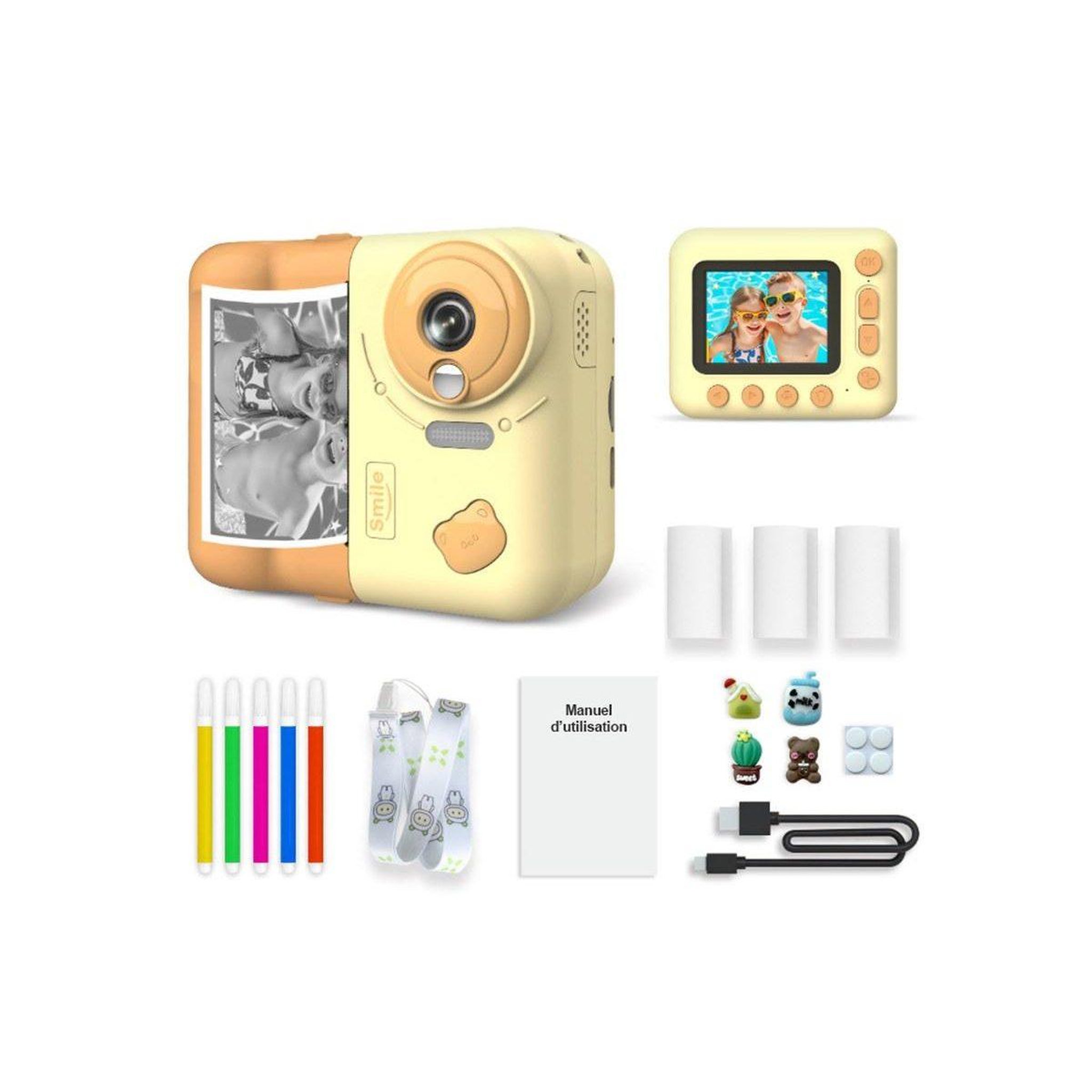 1001JOUETS Appareil Photo Enfant - 48MP, Impression Instantanée, Écran 2,4 , Filtres et Jeux - Jaune