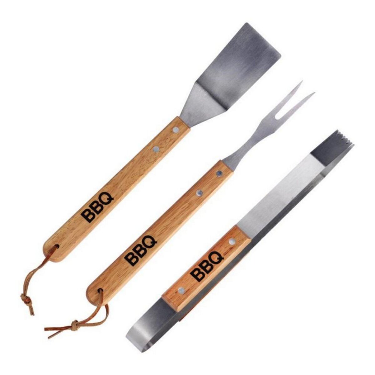 Kit complet barbecue plancha pince fourchette spatule Bois Inox pas cher 
