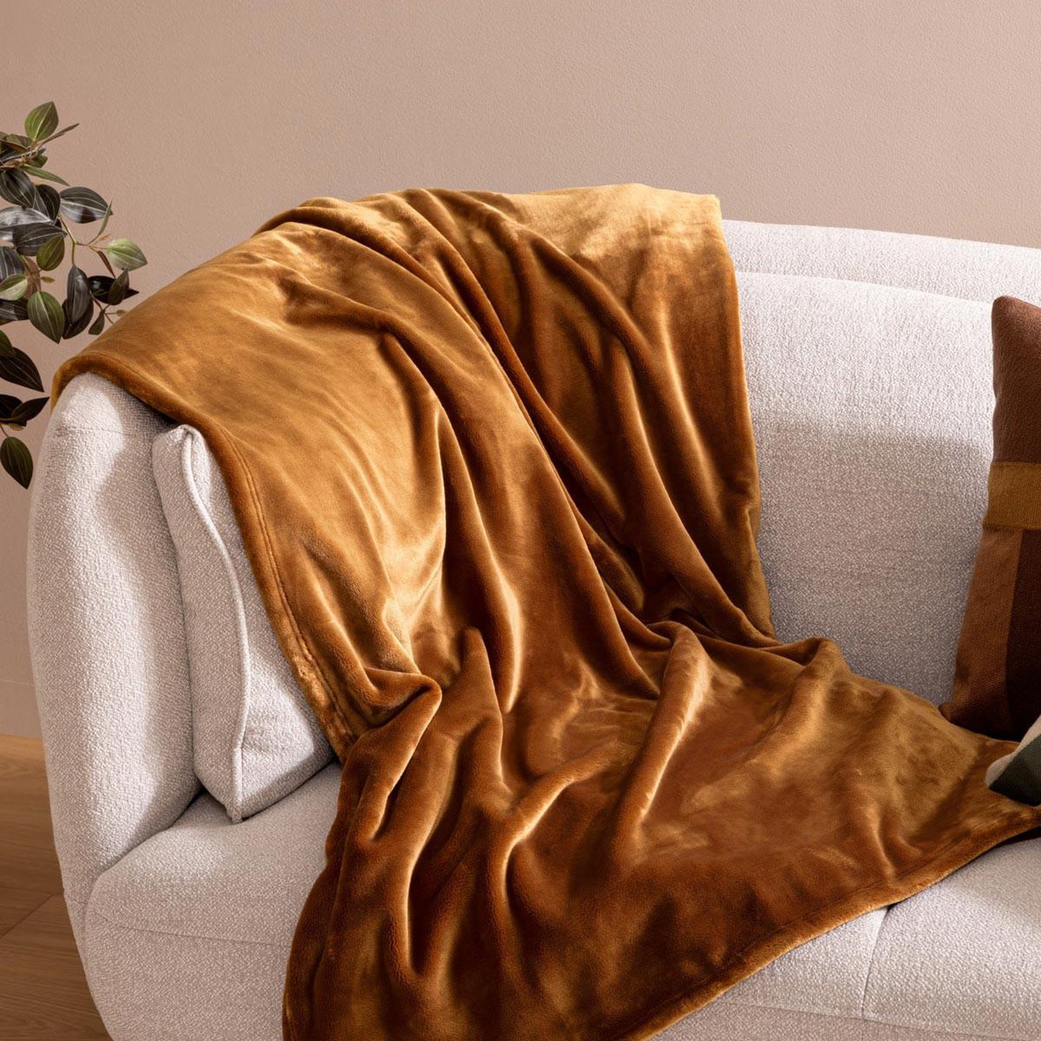 Voir la diapositive 3 : ATMOSPHERA Plaid en flanelle  cuddly  130x180cm jaune cumin