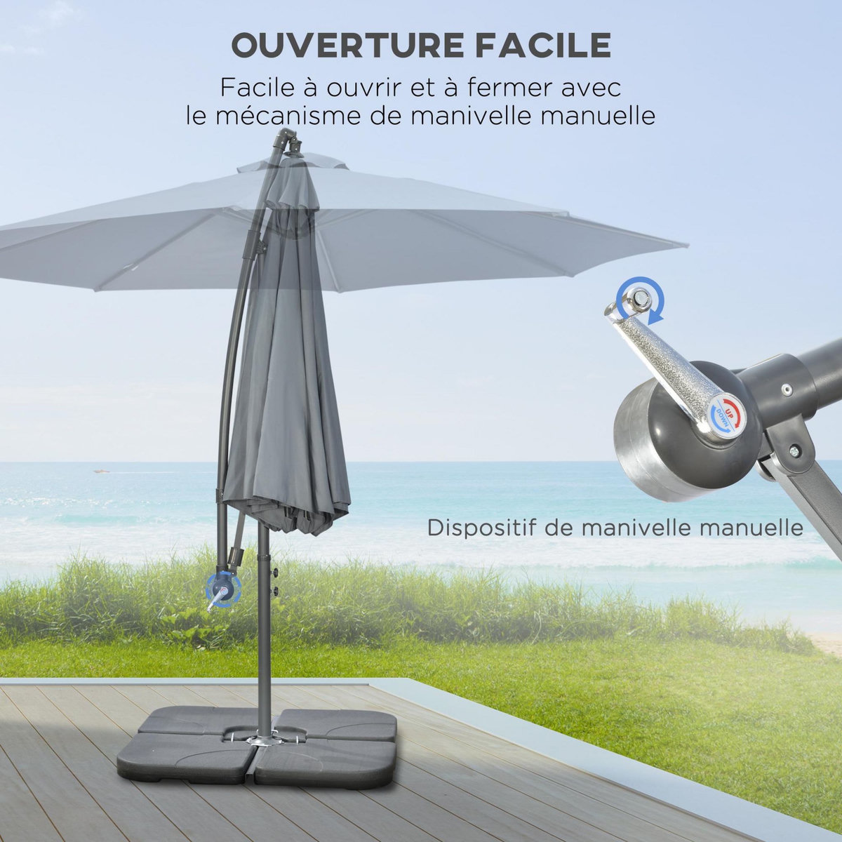 OUTSUNNY Parasol déporté octogonal rabattable dia. 3 m piètement dalles à lester et housse inclus gris