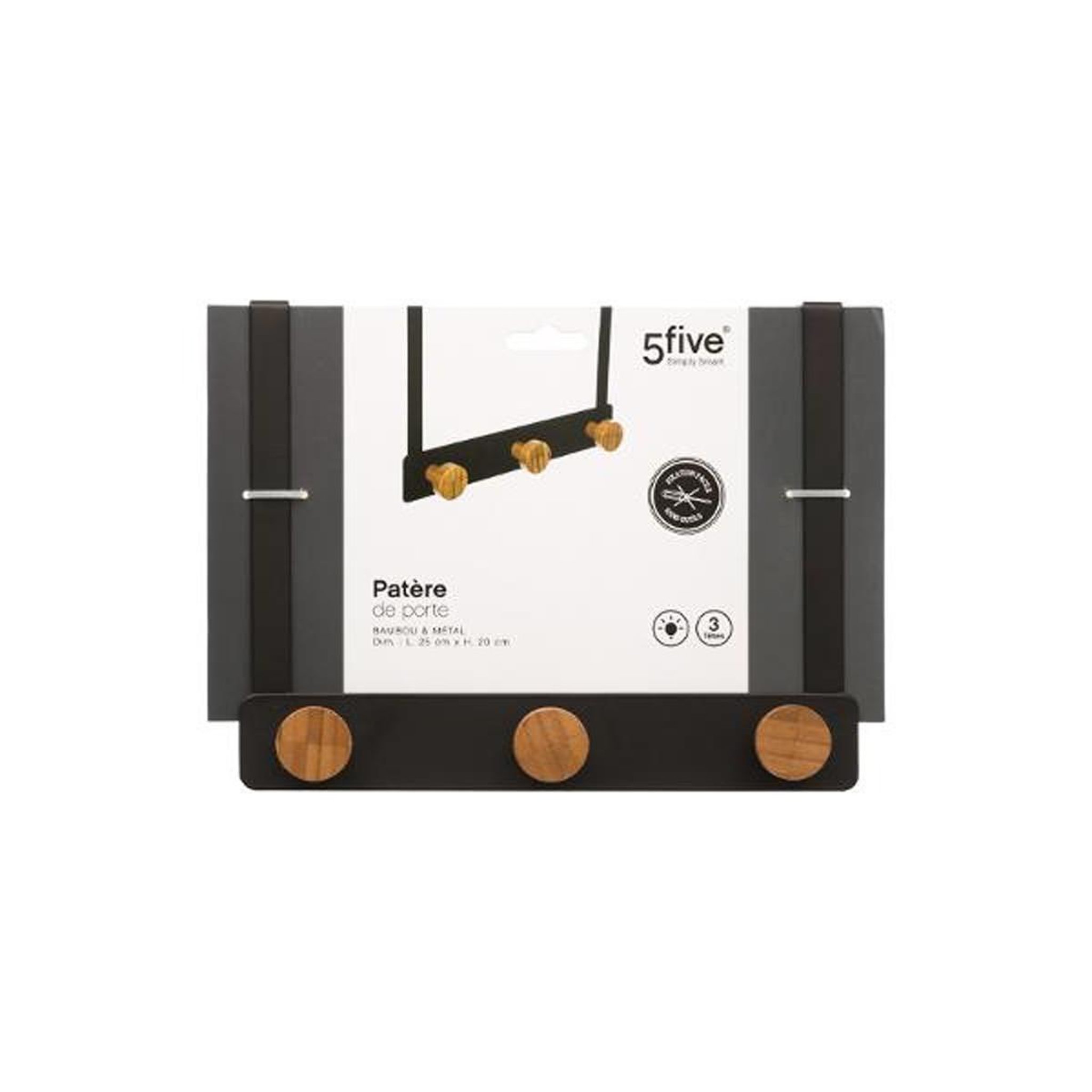 Voir la diapositive 3 : FIVE Patère en métal & bambou  3 têtes  20cm noir