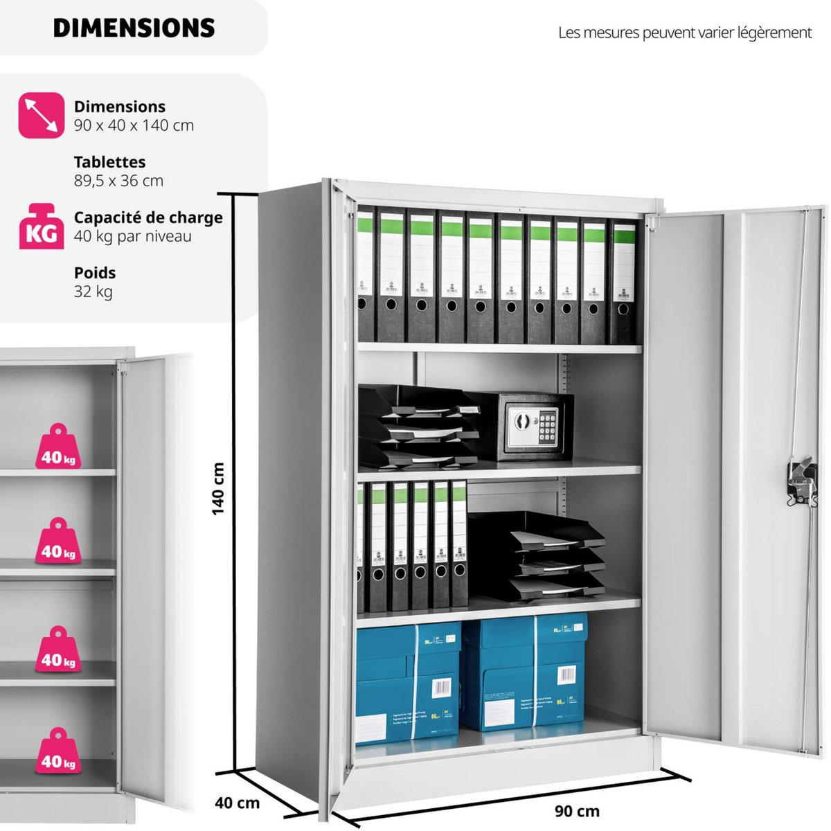 tectake Armoire de classement en métal en acier lâqué époxy gris