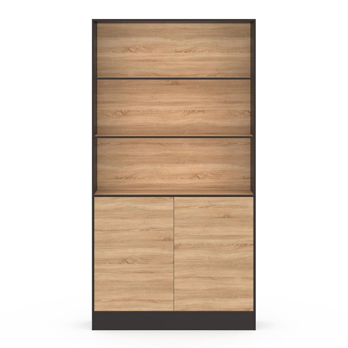 ID MARKET Etagère bibliothèque CARLA 3 niveaux XXL 1 placard noir et effet bois 190 cm