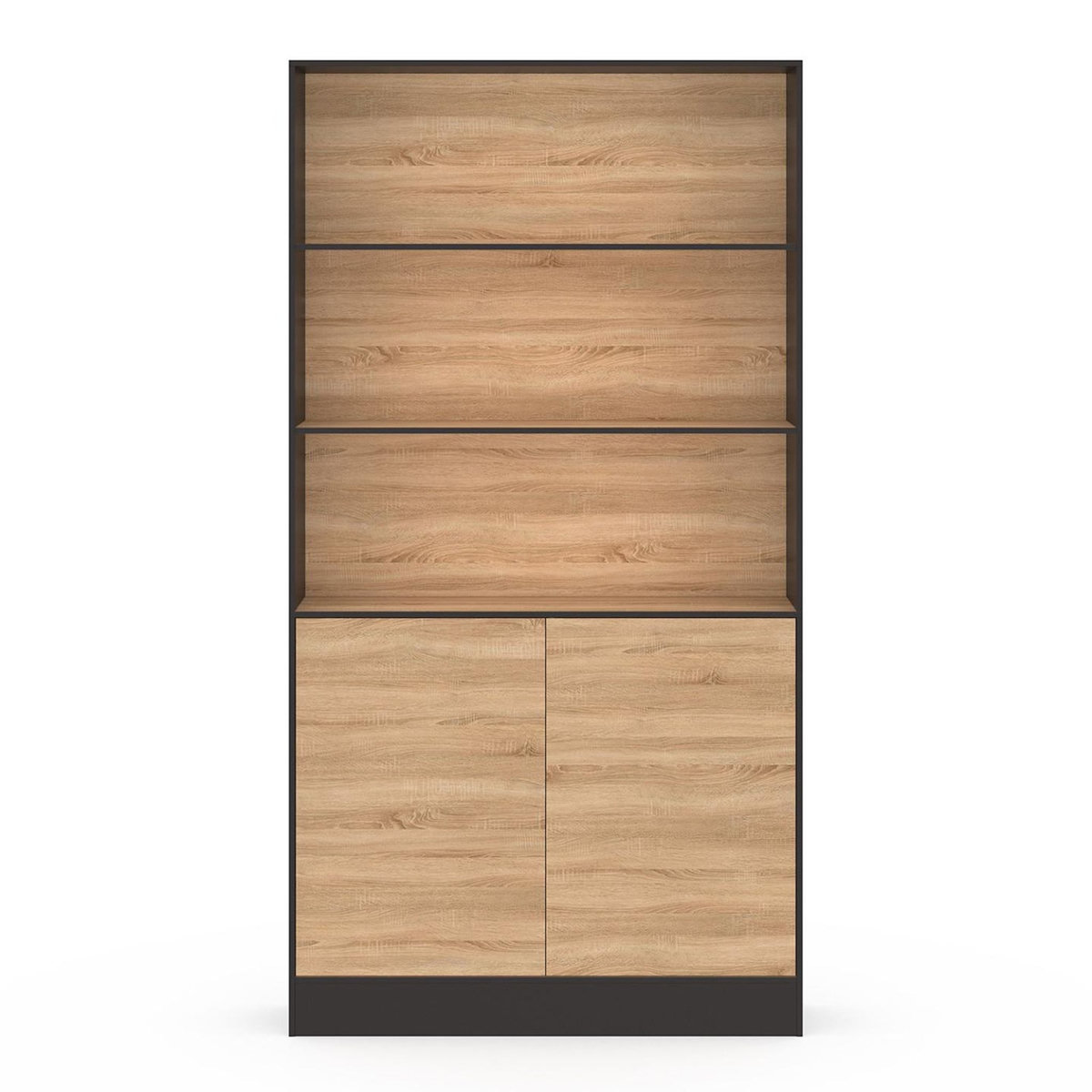 ID MARKET Etagère bibliothèque CARLA 3 niveaux XXL 1 placard noir et effet bois 190 cm