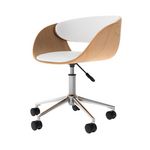 Rendez vous déco Chaise de bureau pivotante sur roulettes en bois et PU blanc - Adelmar. Coloris disponibles : Blanc