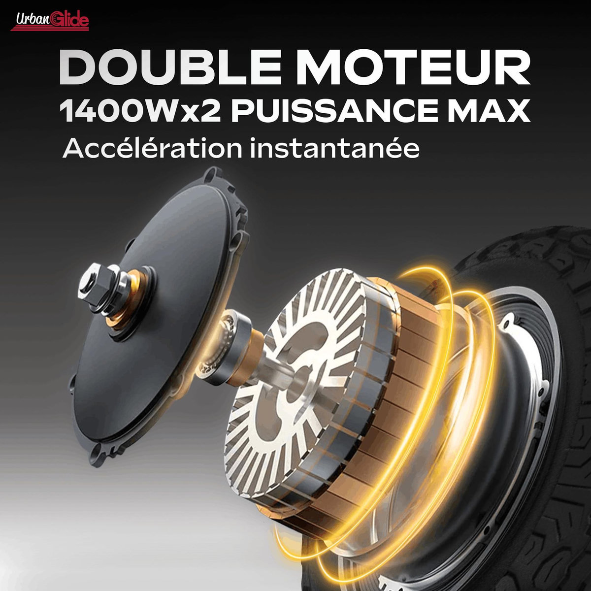 URBANGLIDE Trottinette Électrique  UrbanGlide 1000GT 2X2 – 2 X 1400W, 25 km/h, Autonomie 100 km, Pneu tout terrain 10 , Batterie 52V/23.4Ah - 33Kg