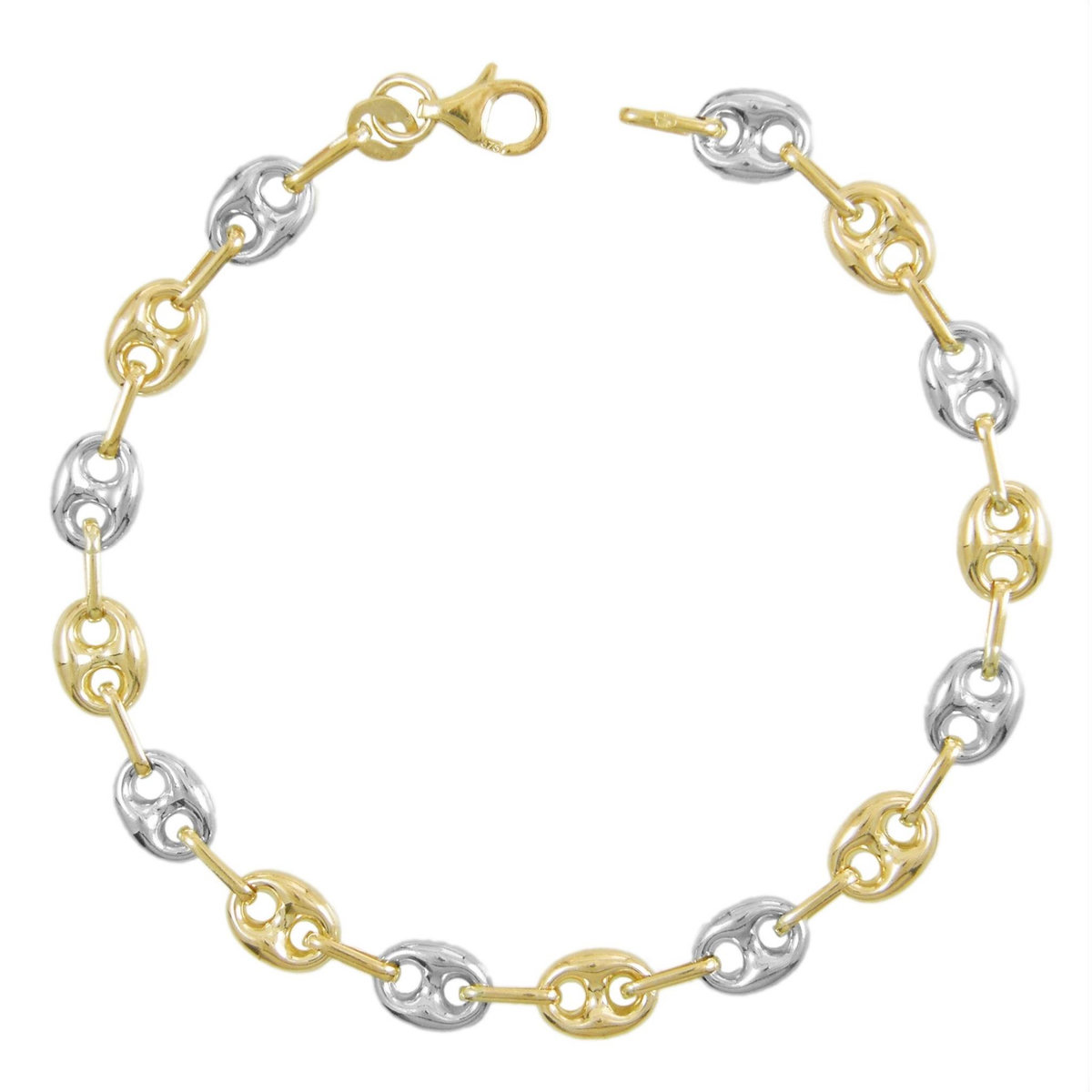 L'ATELIER D'AZUR Bracelet 2 Ors -  Or Bicolore - Maille Grain de Café Jaune et Blanc - Femme