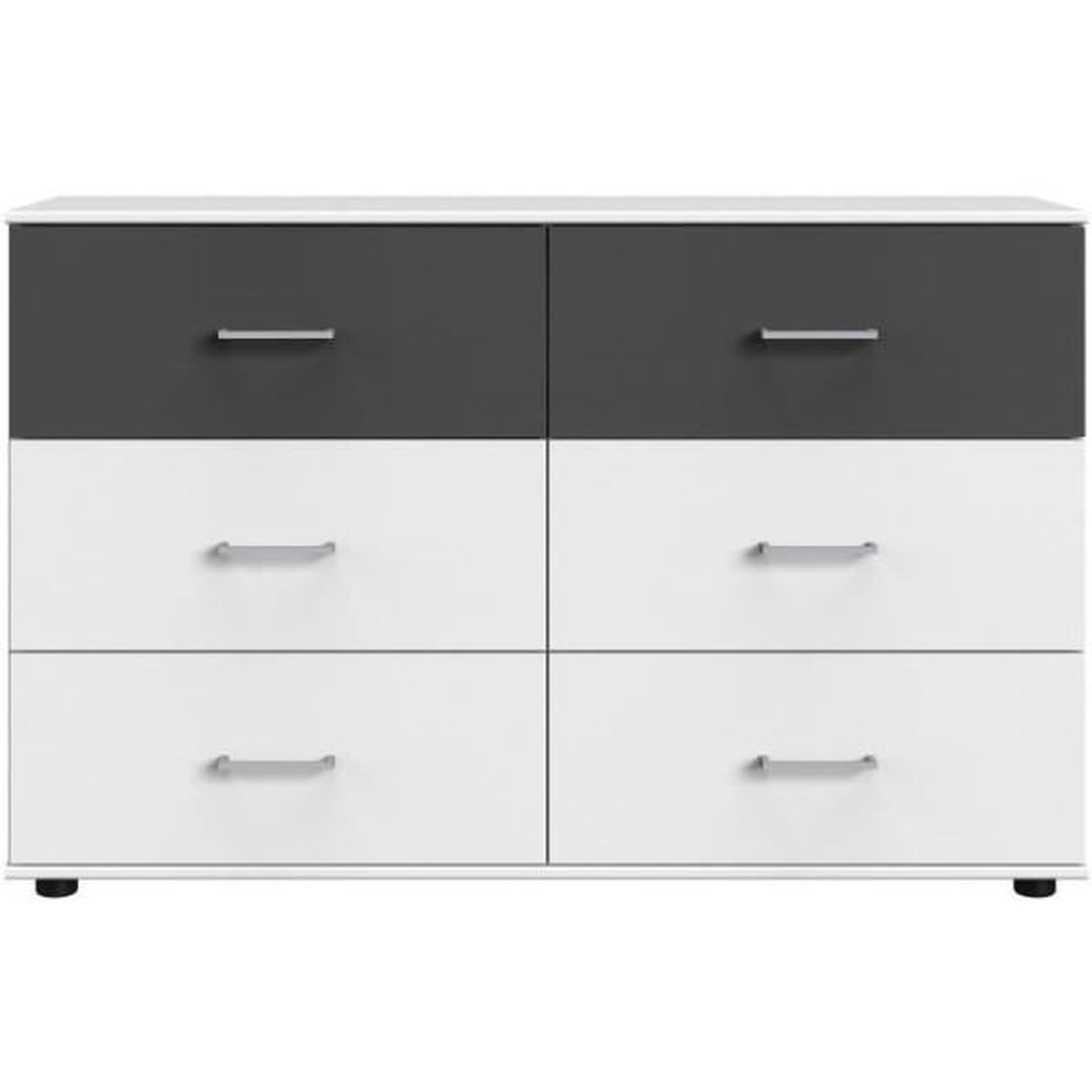 N/A Commode RHODES - 6 tiroirs - Décor Blanc et gris - L130 x P41 x H83 cm
