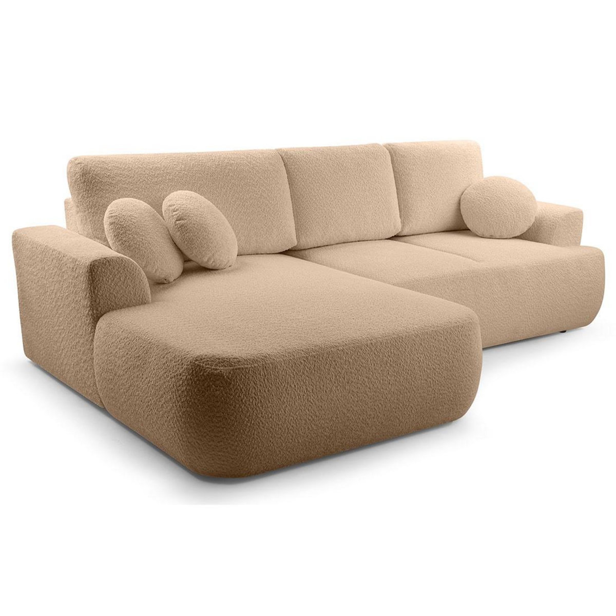 BEST MOBILIER Candela - canapé d'angle gauche 4 places - convertible avec coffre - en tissu bouclette