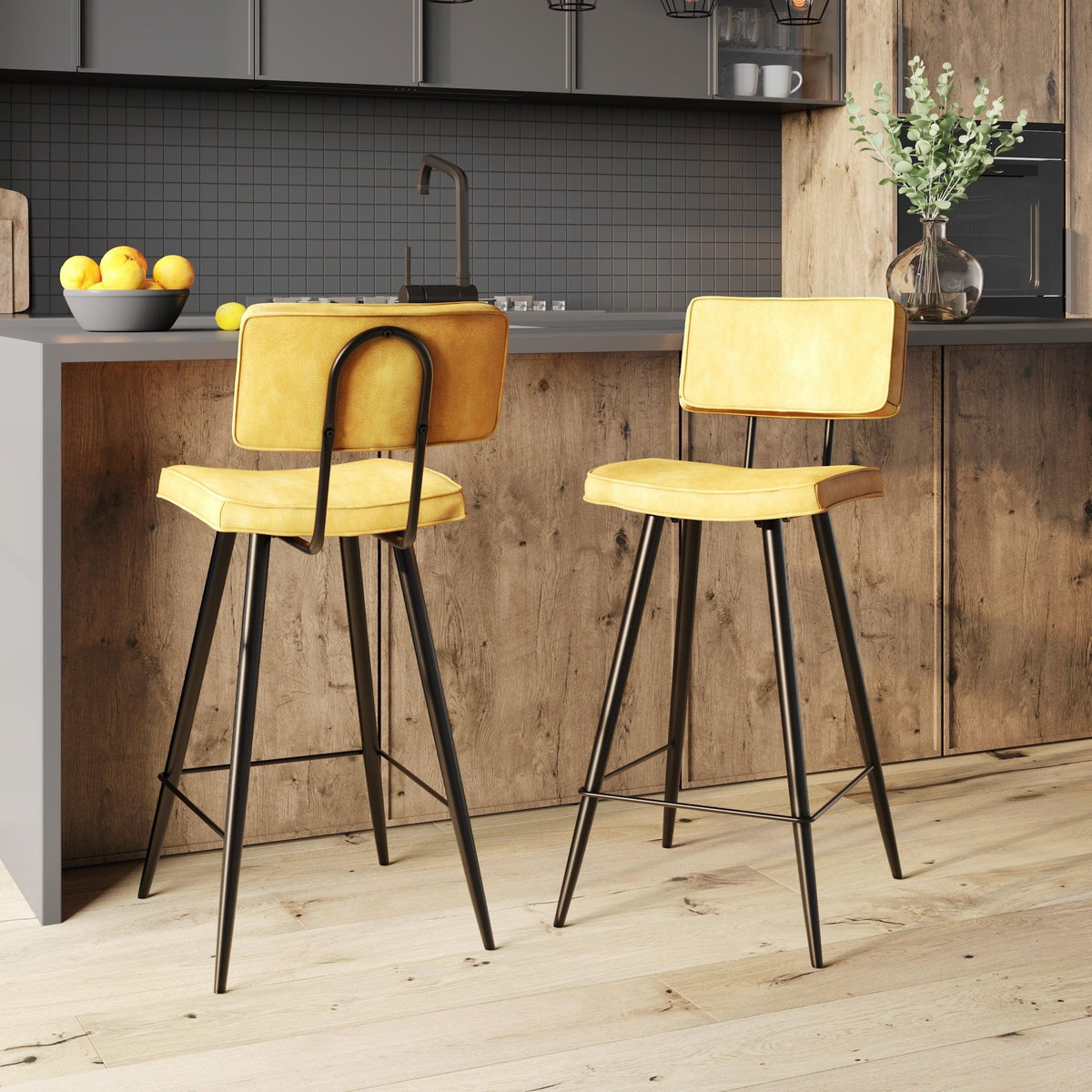 Rendez vous déco Lot de 2 chaises de bar mi-hauteur 66 cm cuir synthétique jaune-Texas