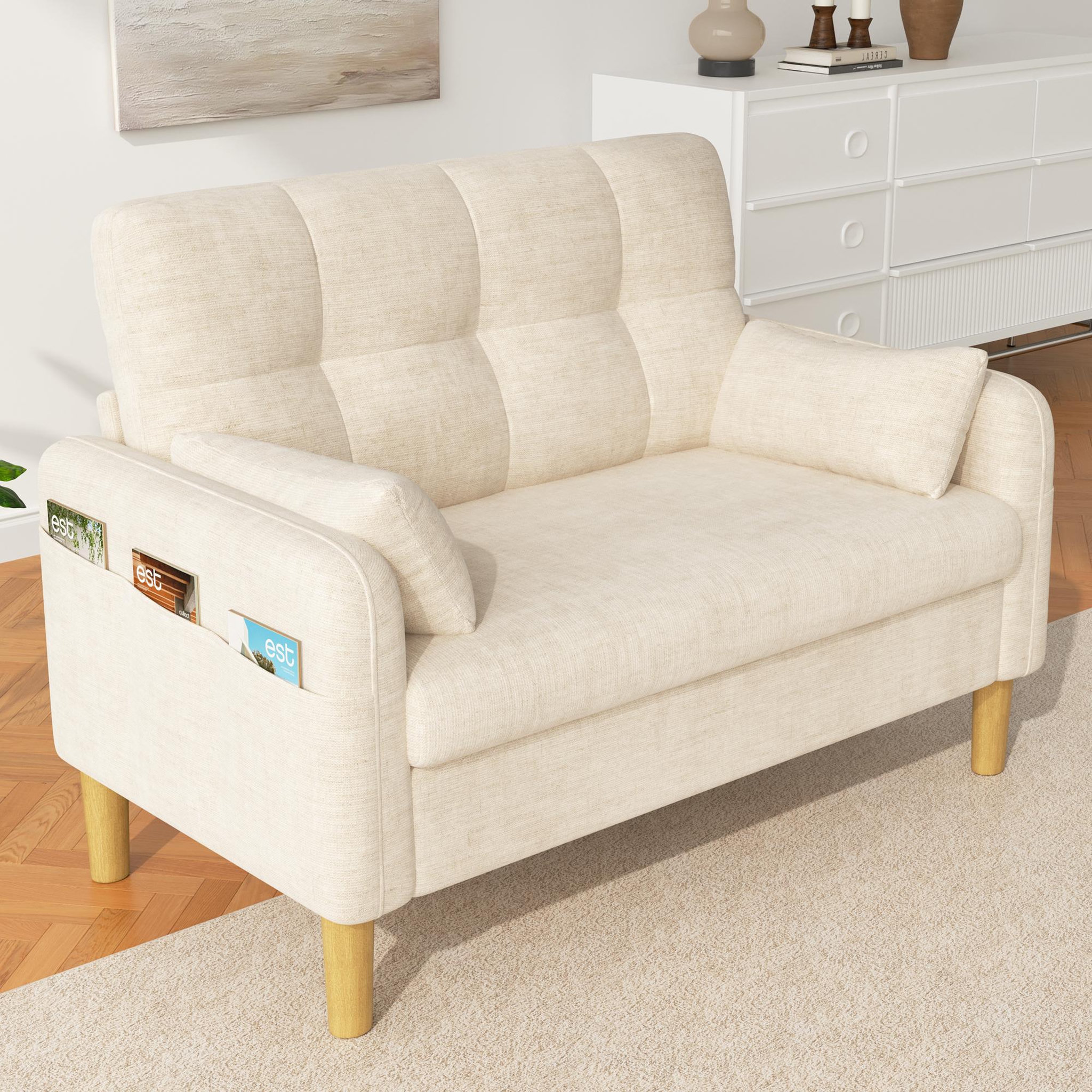Voir la diapositive 2 : MERAX Canapé 2 places compact avec 2 coussins rangement latéral tissu chenille