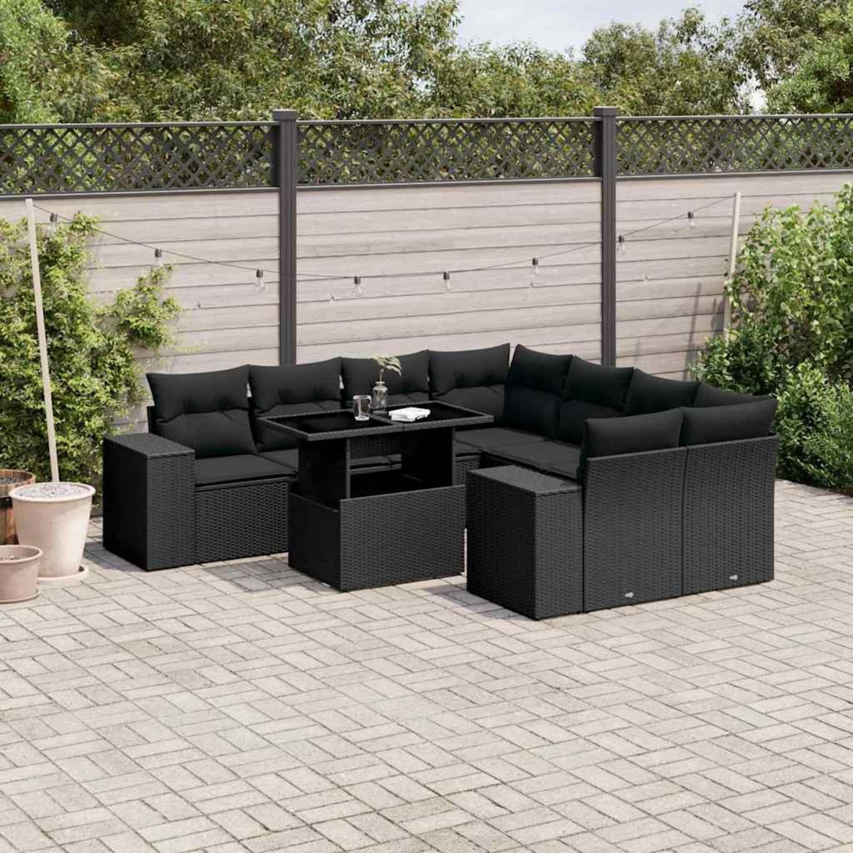 VIDAXL Salon de jardin 9 pcs avec coussins noir resine tressee