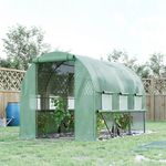 OUTSUNNY Serre de jardin tunnel 6 m² 6 fenêtres porte zippée acier galvanisé PE vert