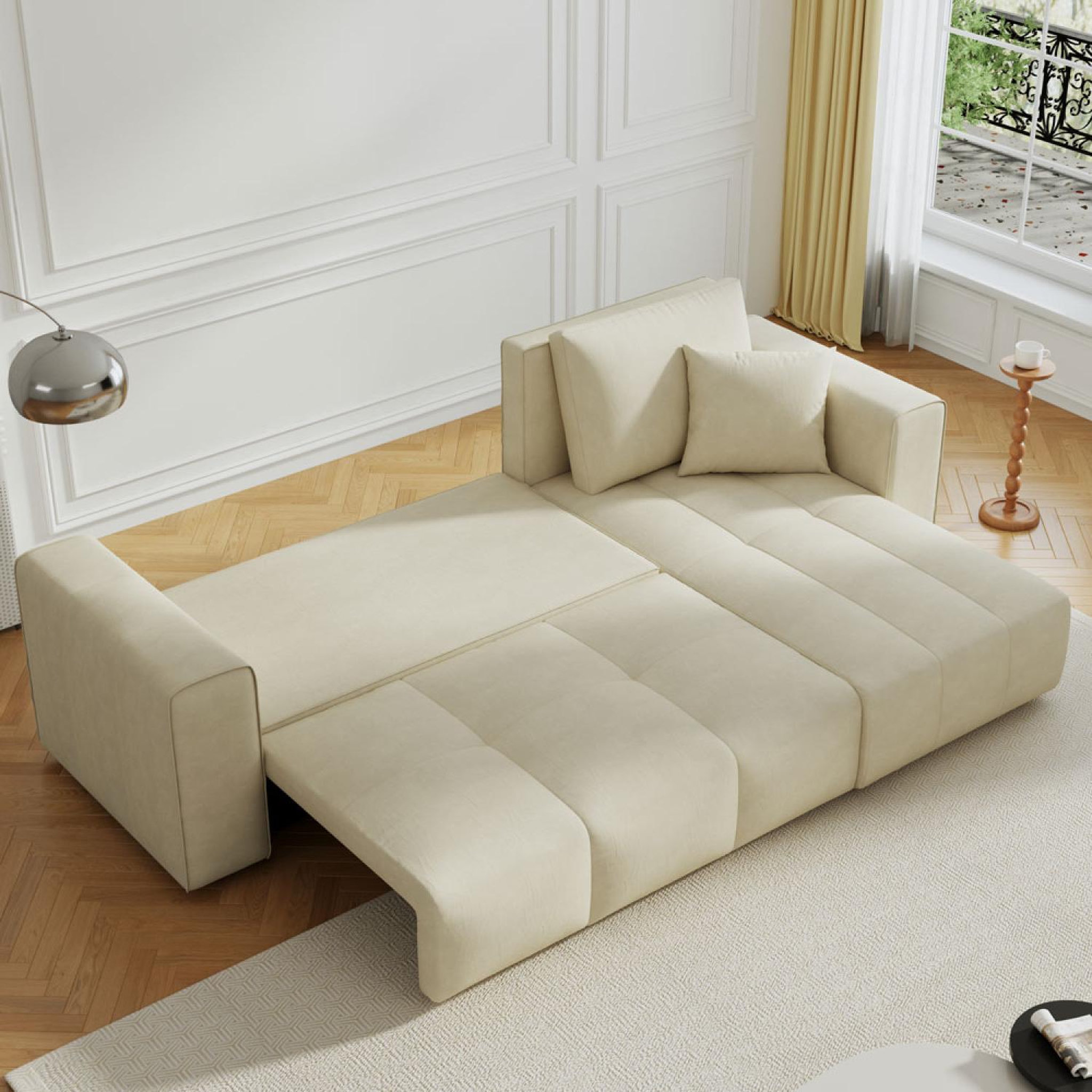 Voir la diapositive 3 : CONCEPT USINE Canapé d'angle convertible 4 places avec coffre en velours beige brighton
