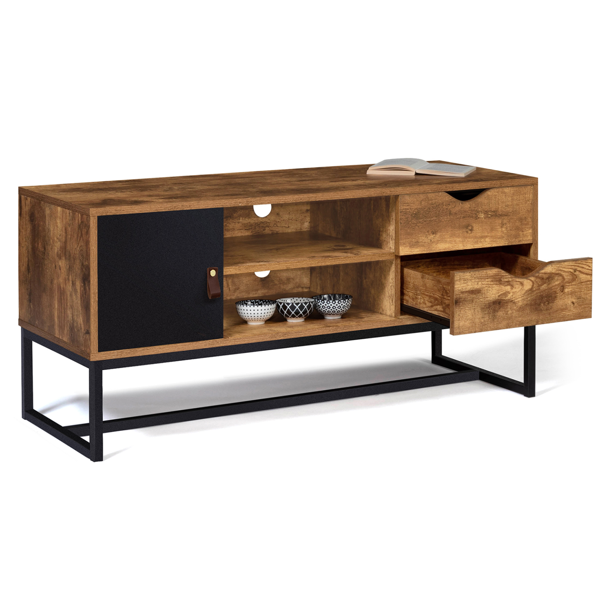 Voir la diapositive 4 : ID MARKET Meuble tv 110 cm chicago 2 tiroirs avec placard design industriel