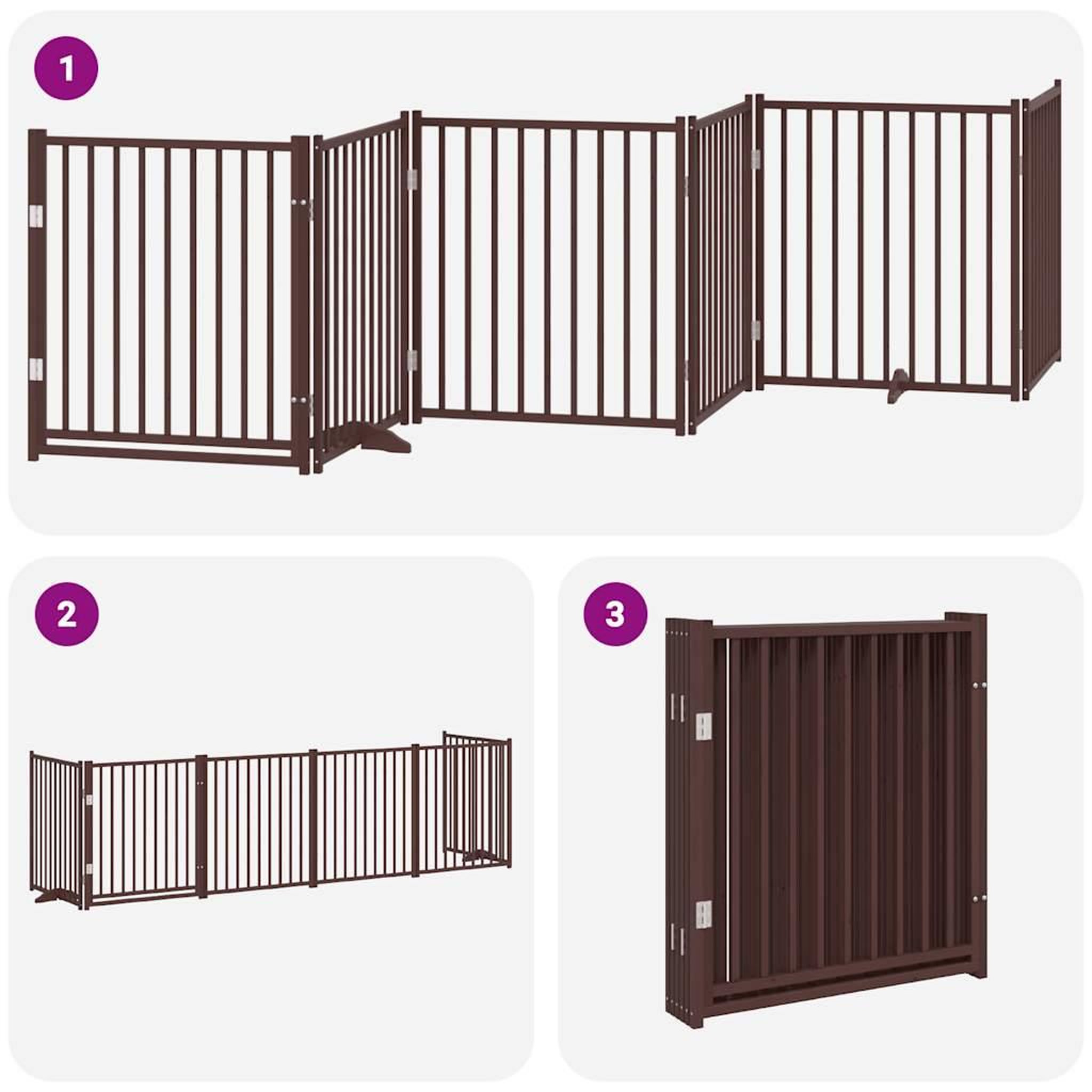 Voir la diapositive 5 : VIDAXL Barriere pour chien avec porte pliable 6 panneaux bois peuplier