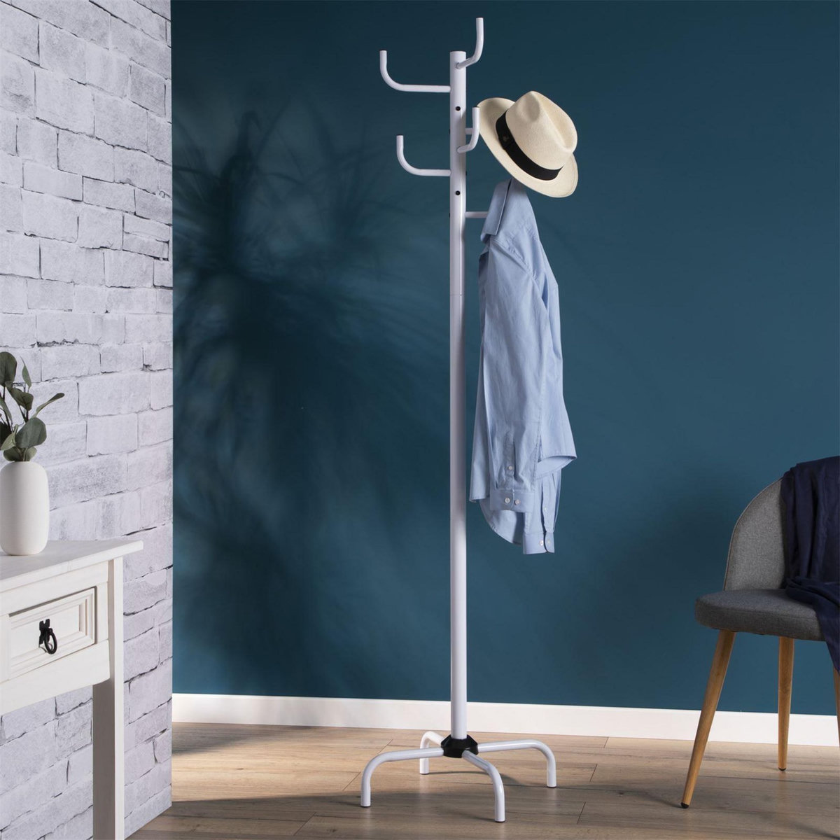 IDIMEX Porte-manteaux KAKTUS 8 portants, en métal laqué blanc
