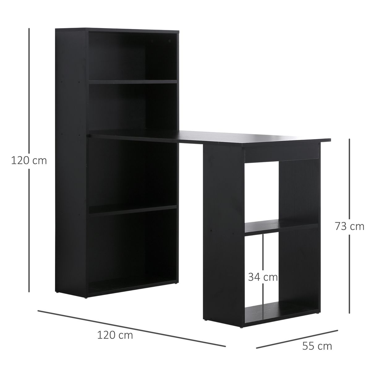 HOMCOM Bureau informatique 120L x 55l x 120H cm bibliothèque adjacente multi-rangements noir