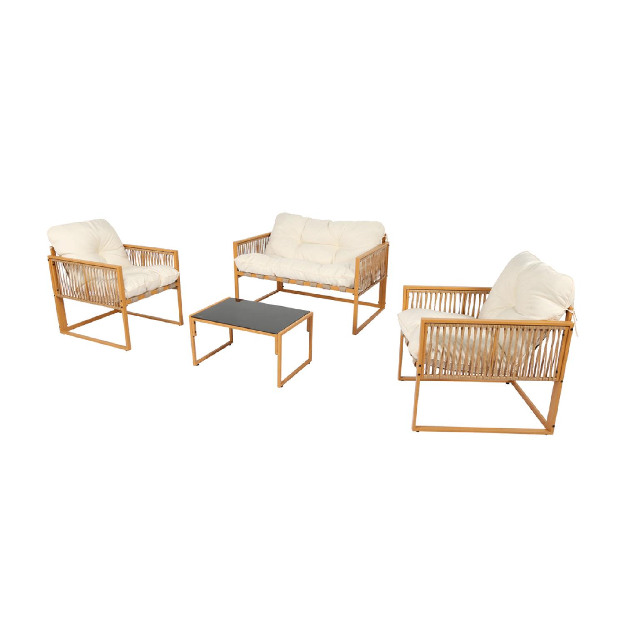 Voir la diapositive 4 : CONCEPT USINE Salon de jardin 4 places effet rotin coussins blancs turini