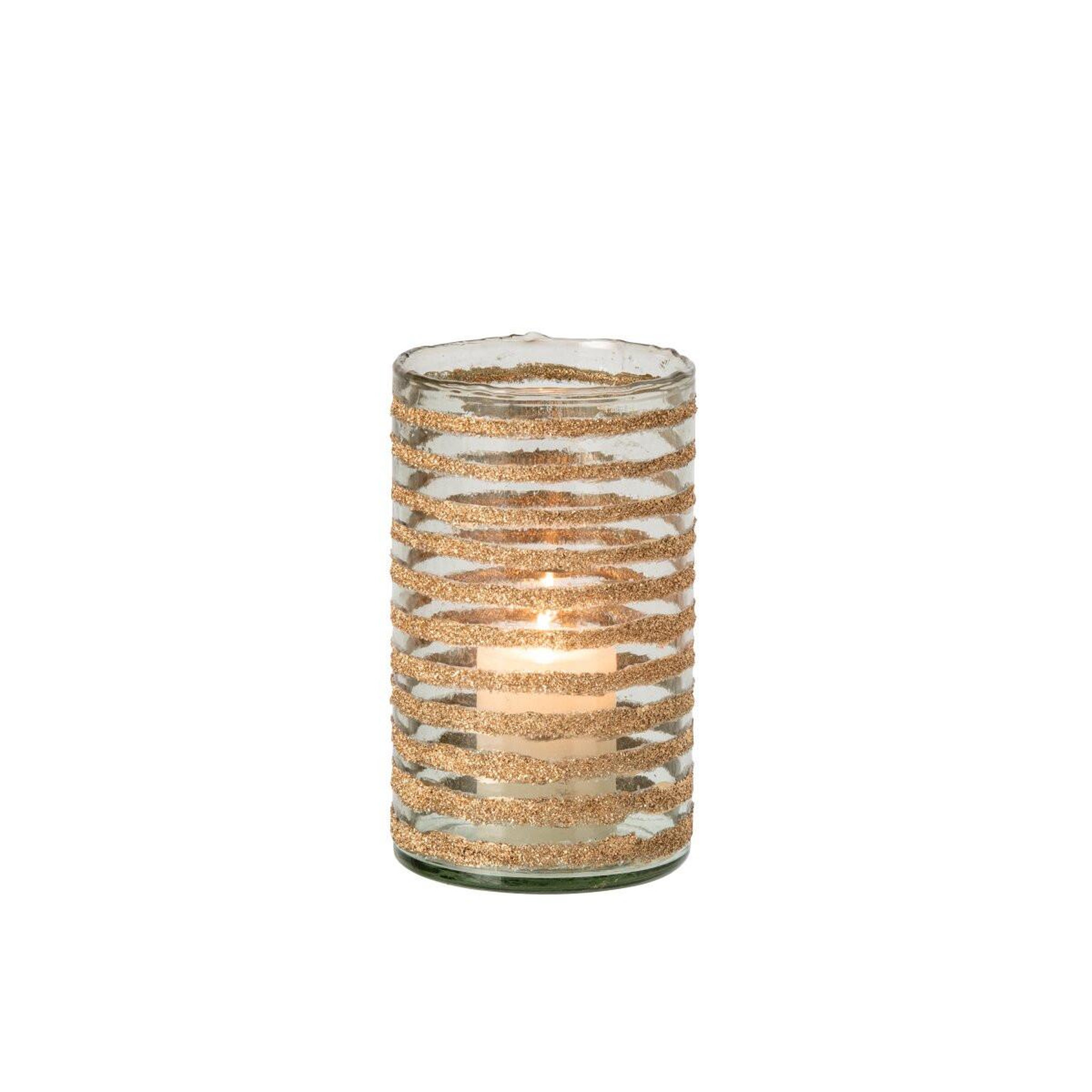 Voir la diapositive 2 : J-LINE Photophore Cylindrique en Verre  Torben  25cm Doré